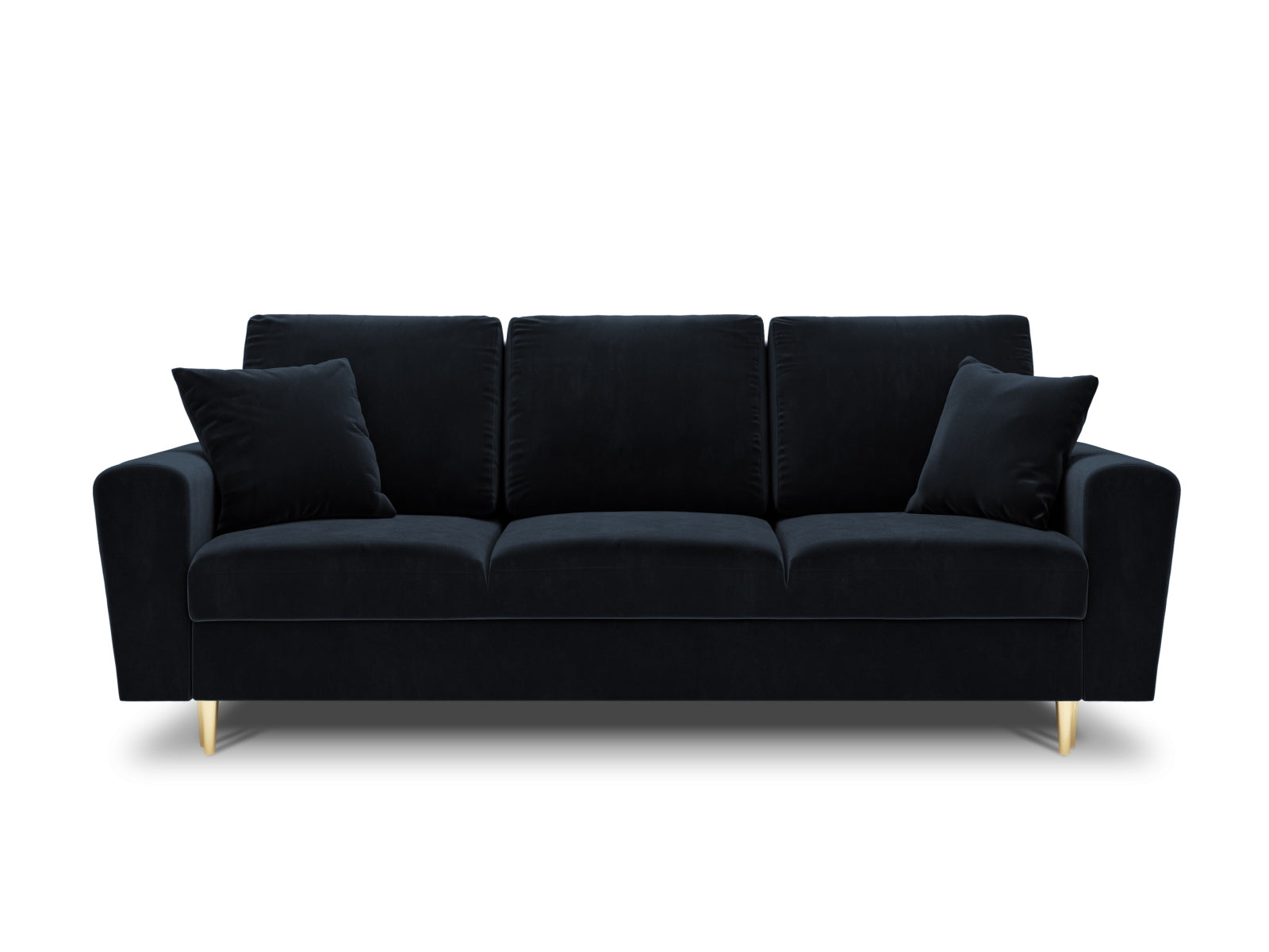 Elegantes Kyoto Sofa in Dunkelblau mit Schlaffunktion und Stauraum, ideal für stilvolle Wohnräume. 3-Sitzer, 100 cm breit.