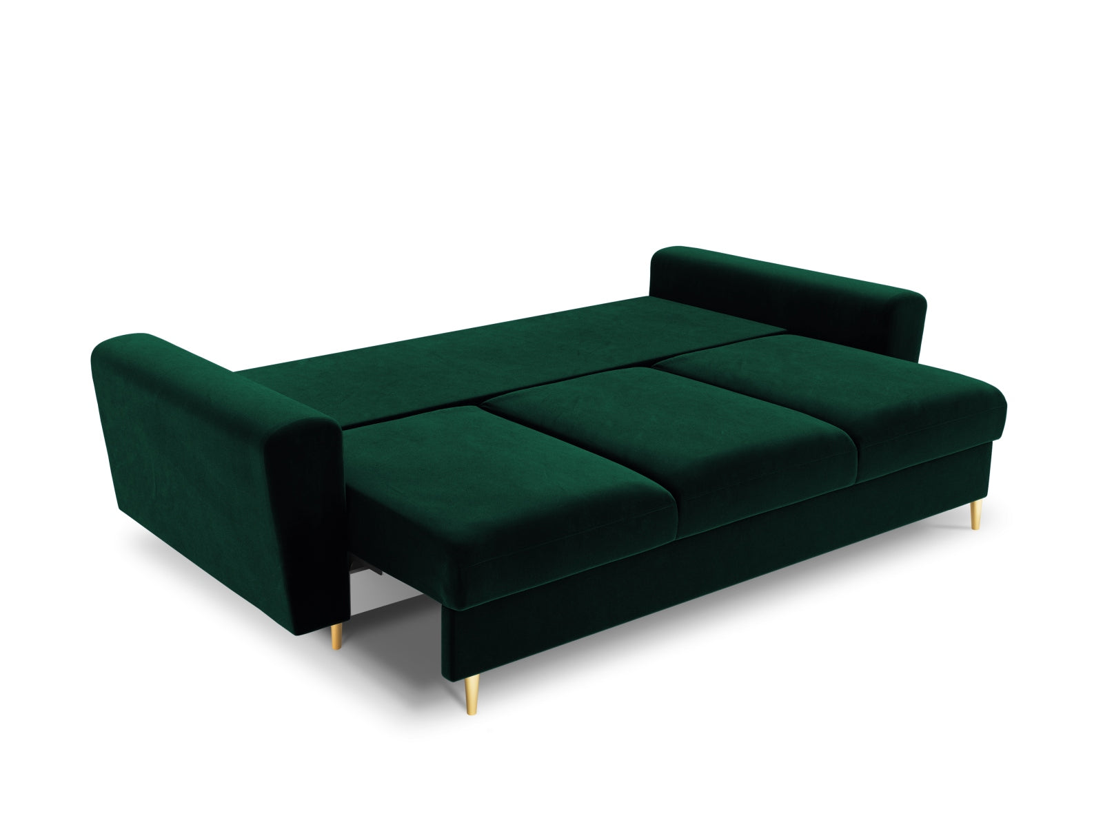 Elegantes Kyoto Sofa in Flaschengrün, 3-Sitzer mit praktischer Schlaffunktion und Stauraum, ideal für stilvolle Wohnräume.