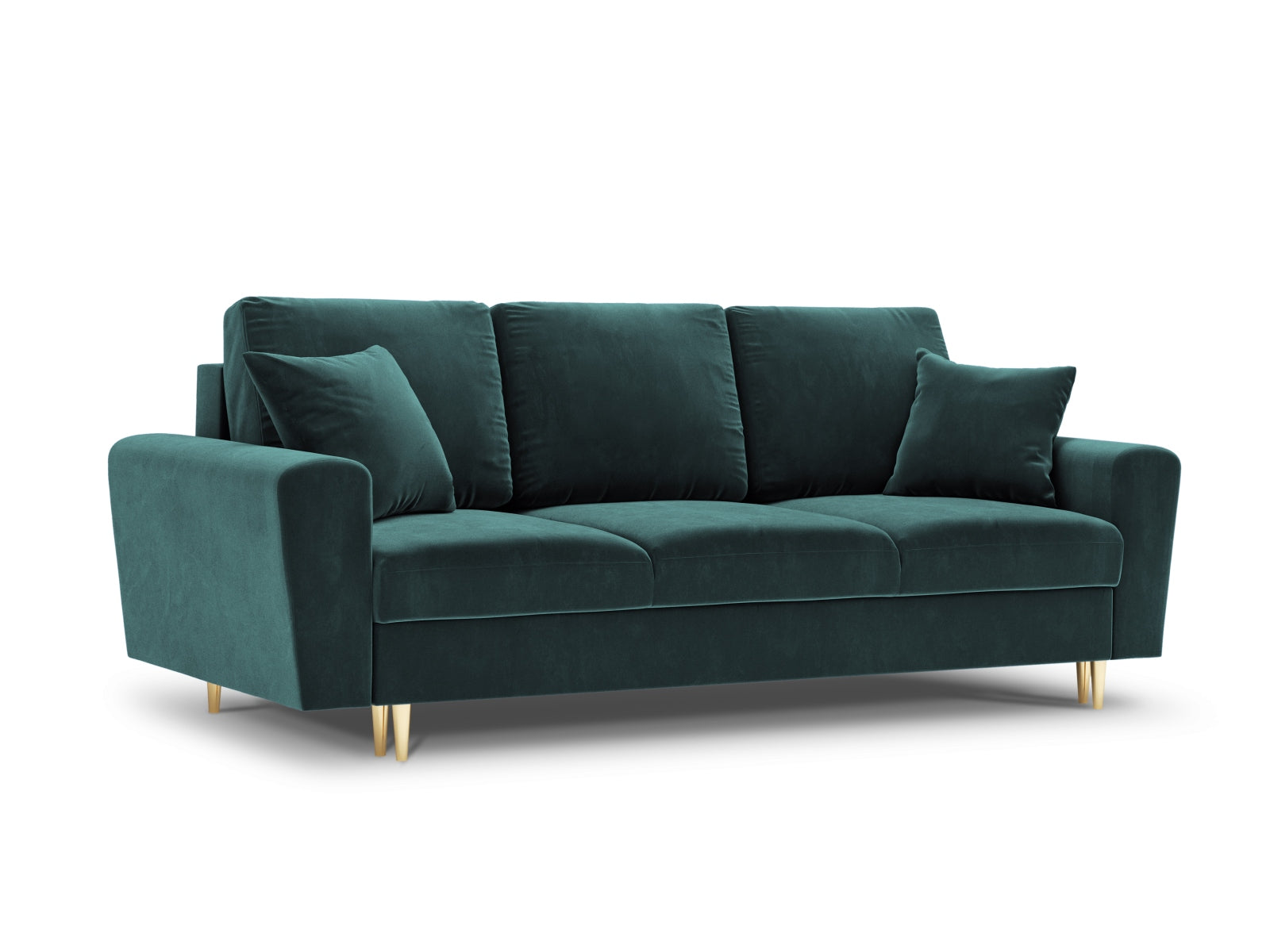 Kyoto Velour Sofa mit Schlaffunktion und Stauraumbox 3 Sitzer 100cm in Petrol präsentiert im Onlineshop von KAQTU Design AG. Bett ist von Cosmopolitan Design