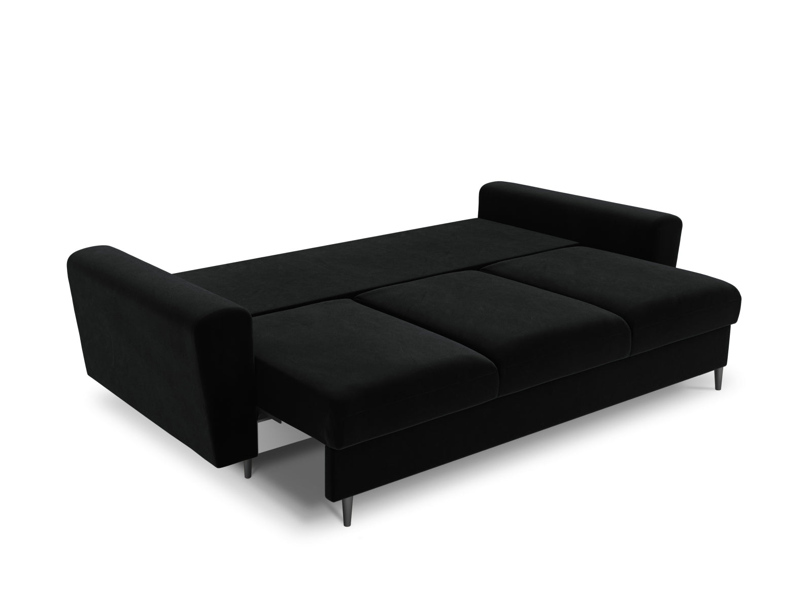 Modernes Kyoto Sofa in Schwarz, 3-Sitzer mit praktischer Schlaffunktion und Stauraum, ideal für kleine Räume und vielseitige Nutzung.