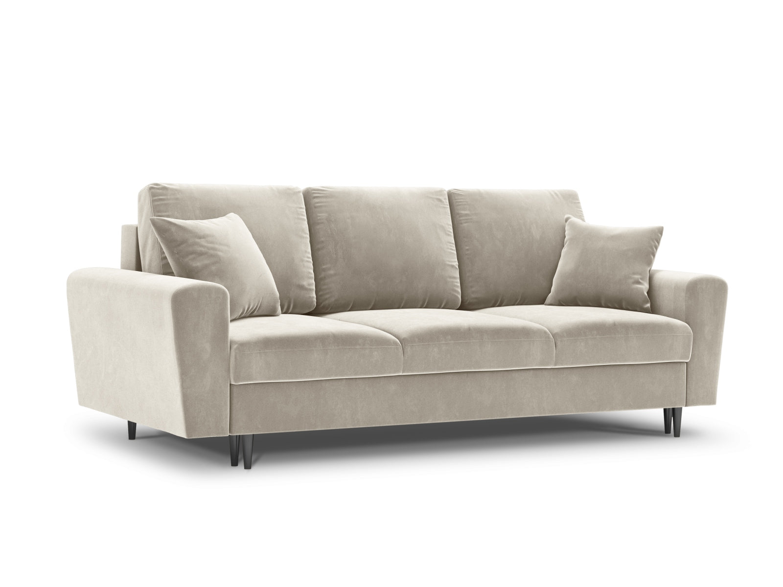 Elegantes 3-Sitzer Kyoto Sofa in sanftem Beige, ausgestattet mit Schlaffunktion und Stauraum, ideal für multifunktionale Wohnräume.