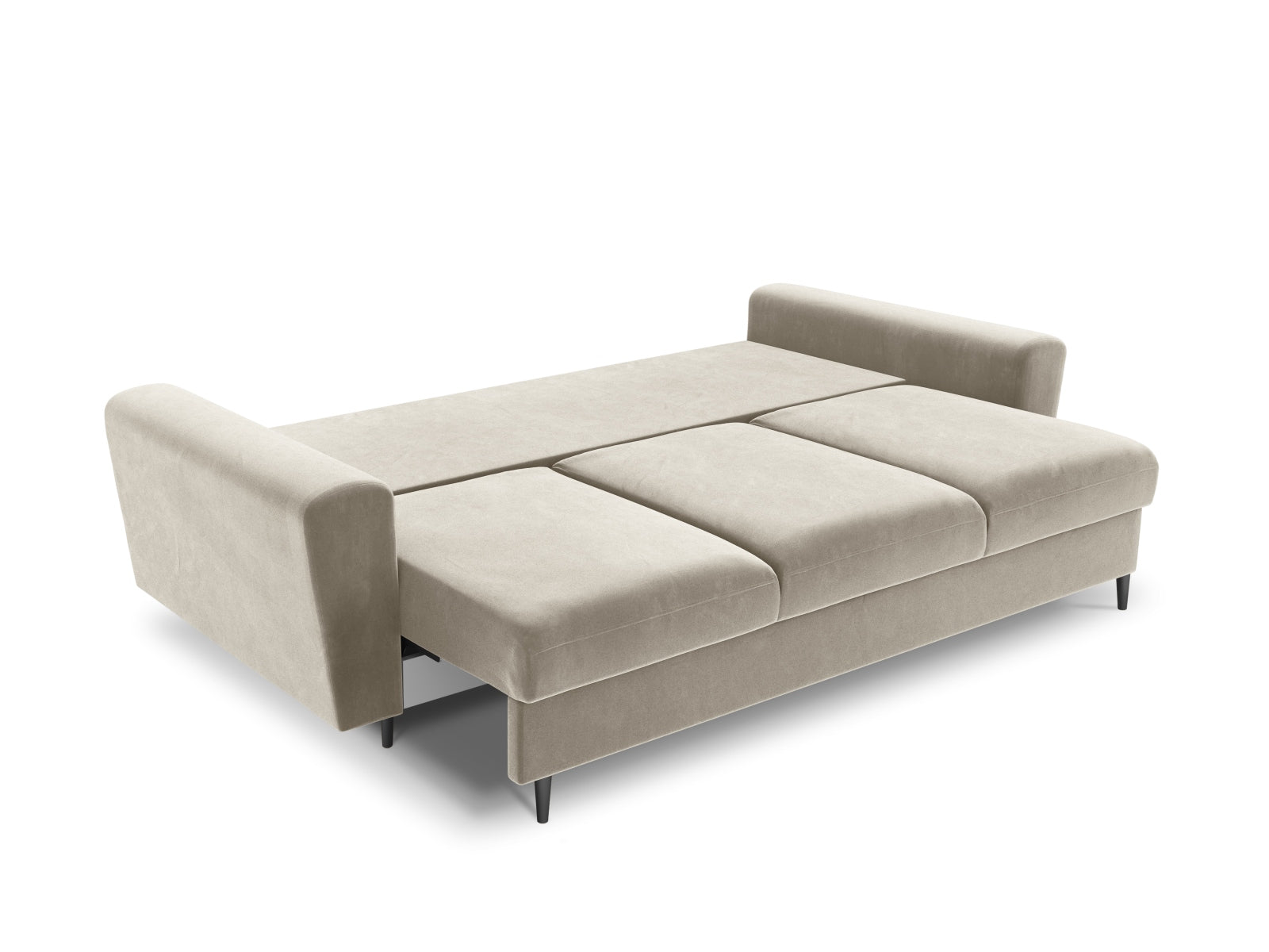 Modernes Kyoto Sofa in hellem Beige, 3-Sitzer mit praktischer Schlaffunktion und Stauraum, perfekt für vielseitige Wohnkonzepte.