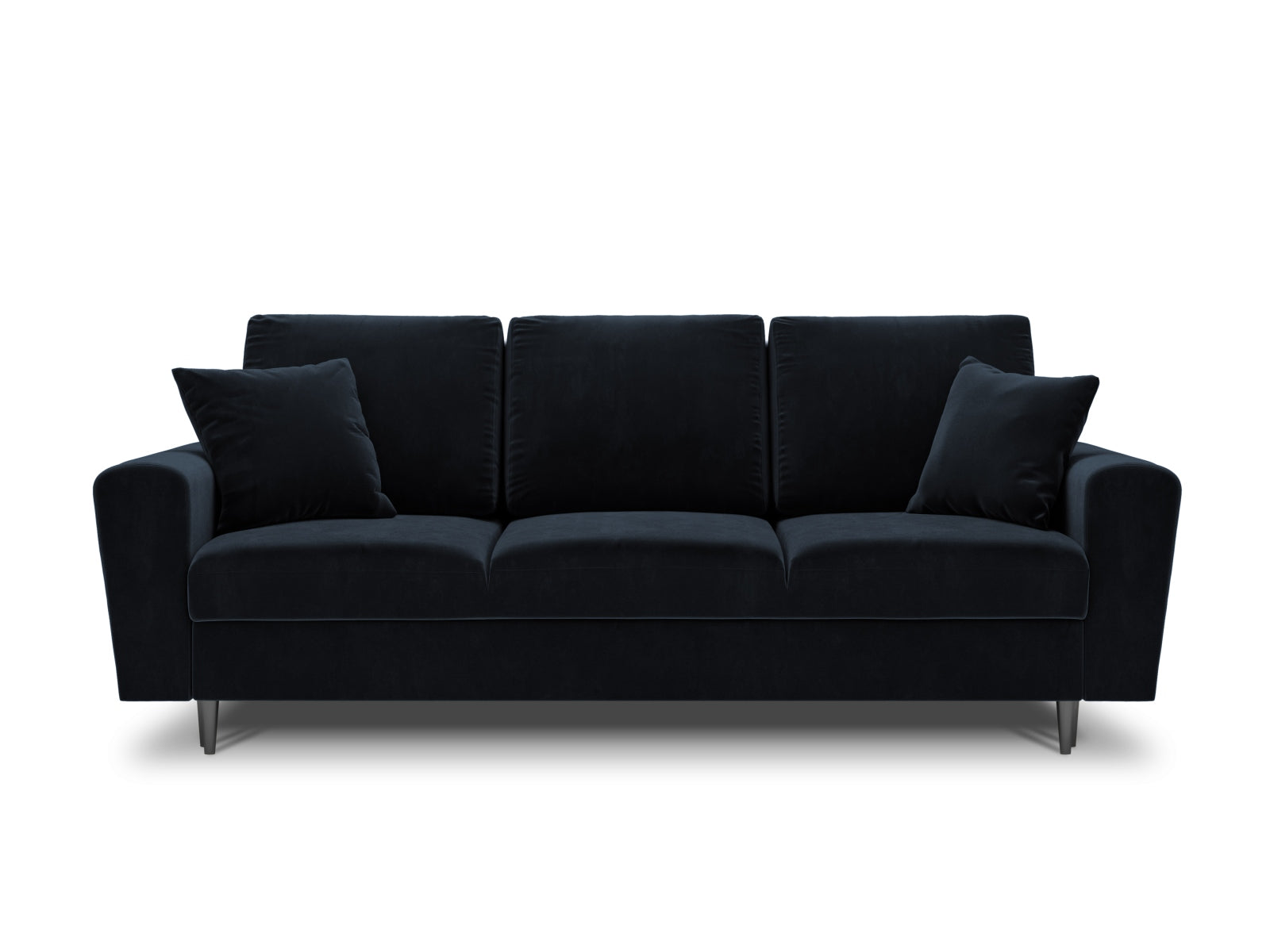 Modernes Kyoto Sofa in tiefem Blau, 3-Sitzer mit praktischer Schlaffunktion und integriertem Stauraum, perfekt für vielseitige Wohnräume.
