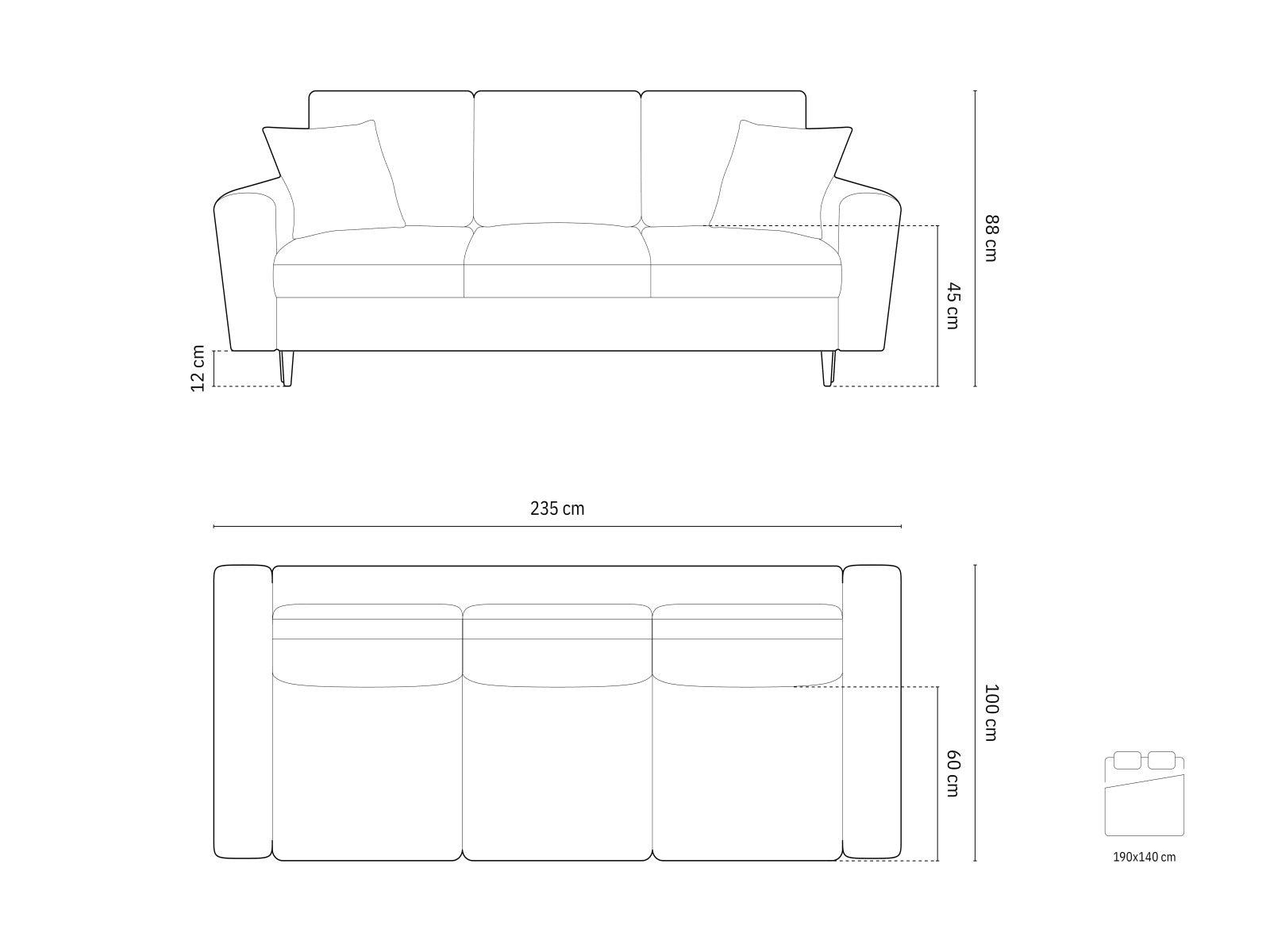 Elegantes Kyoto Sofa in dunklem Grün, 3-Sitzer mit praktischer Schlaffunktion und Stauraum, ideal für moderne Wohnräume.