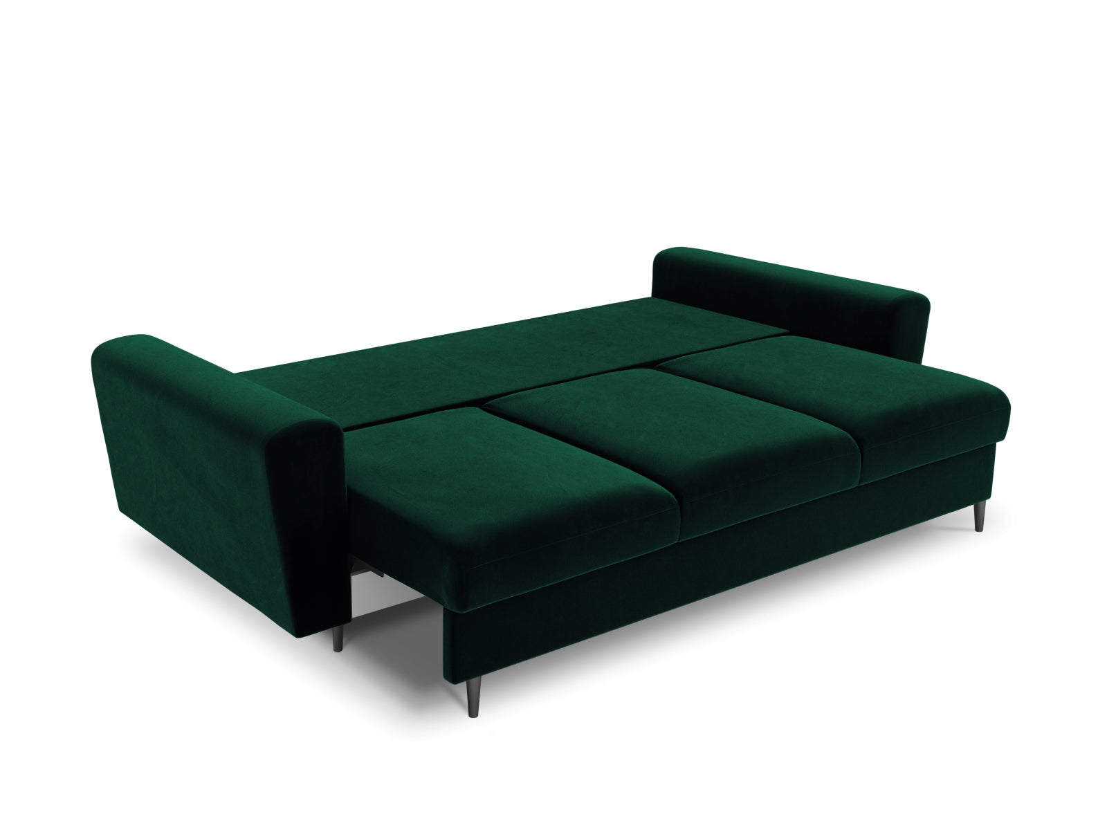 Stylisches Kyoto Bettsofa in tiefem Grün, 3-Sitzer mit integrierter Schlaffunktion und Stauraum, perfekt für vielseitige Wohnkonzepte.