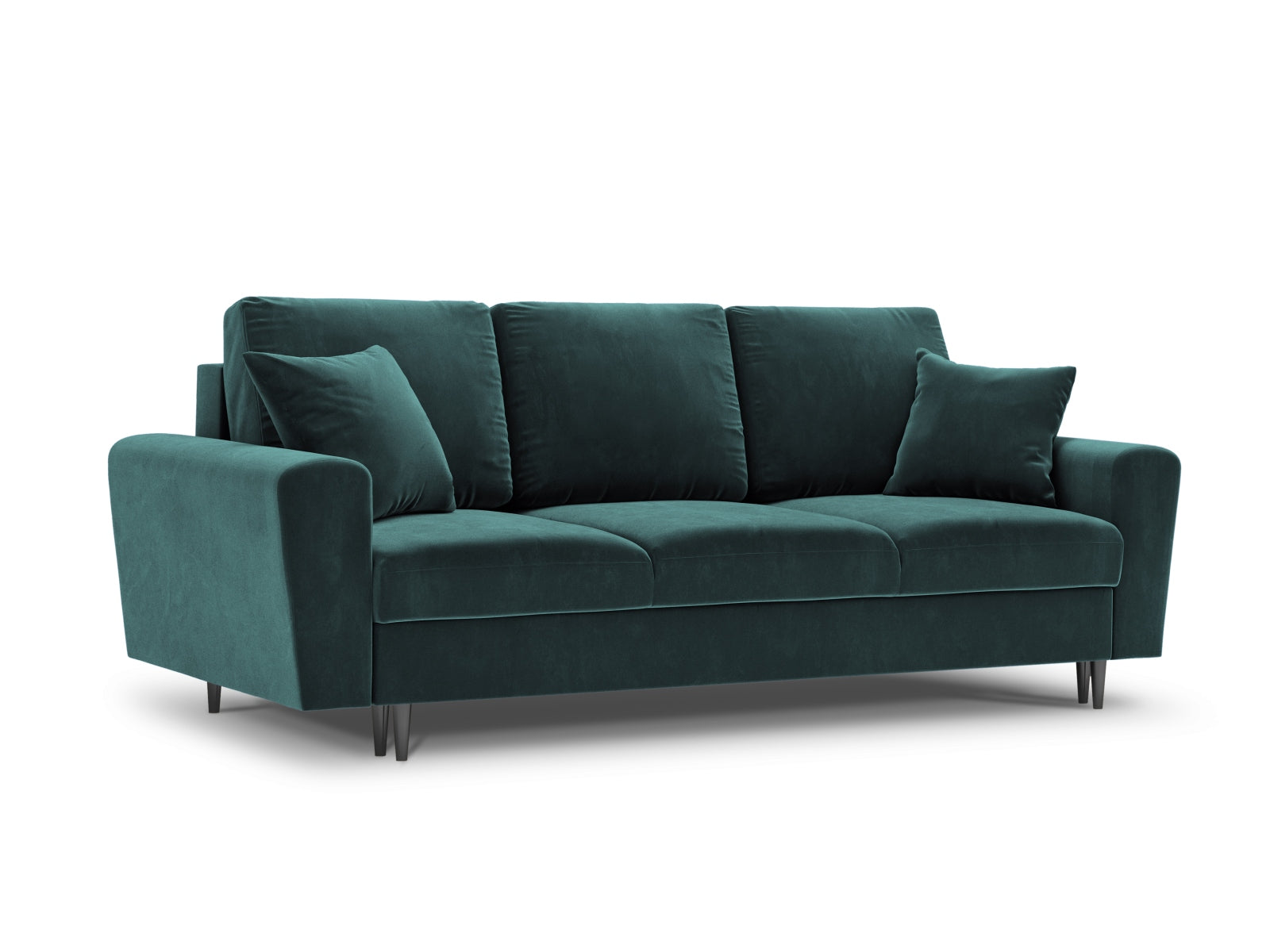 Kyoto Velour Sofa mit Schlaffunktion und Stauraumbox 3 Sitzer 100cm in Petrol präsentiert im Onlineshop von KAQTU Design AG. Bett ist von Cosmopolitan Design