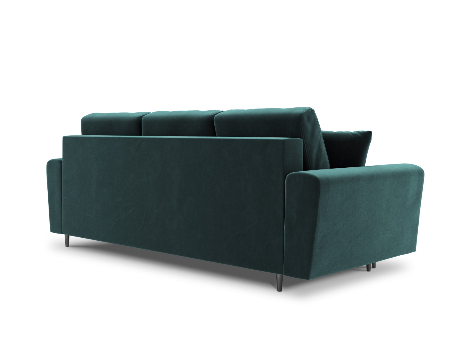 Elegantes Kyoto Sofa in Petrol-Riviera, 3-Sitzer mit integrierter Schlaffunktion und Stauraum, ideal für vielseitige Wohnräume.