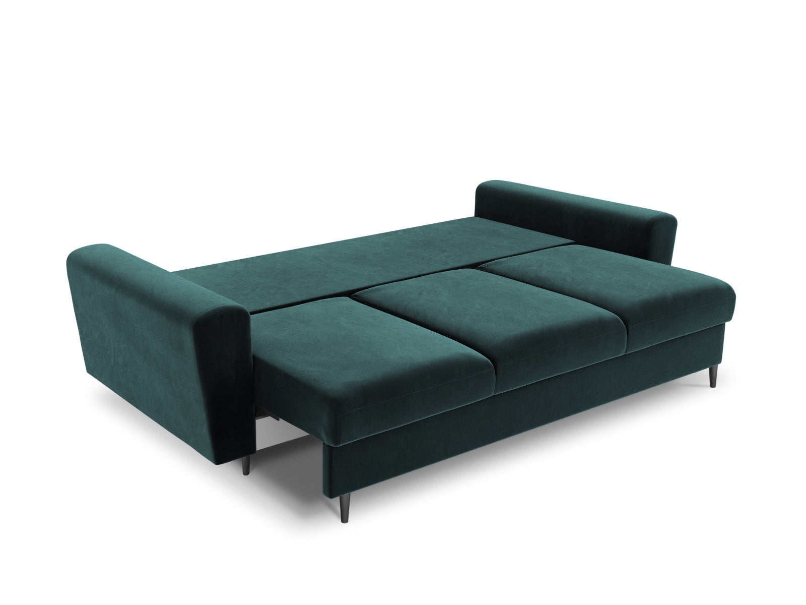 Stylisches Kyoto Sofa in Petrol-Riviera, 3-Sitzer mit praktischer Schlaffunktion und Stauraum, perfekt für moderne Wohnkonzepte.