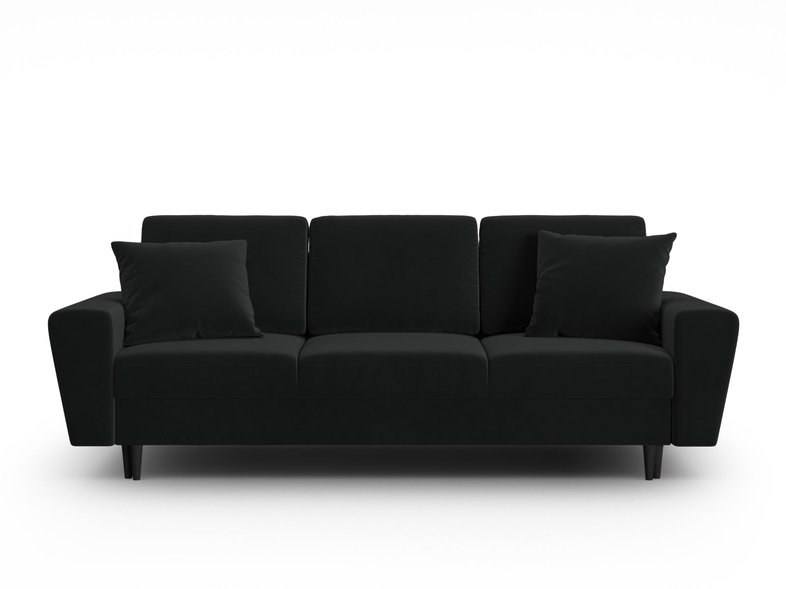 Modernes Kyoto Bettsofa in Schwarz, 3-Sitzer mit praktischer Schlaffunktion und Stauraum, ideal für vielseitige Wohnkonzepte.