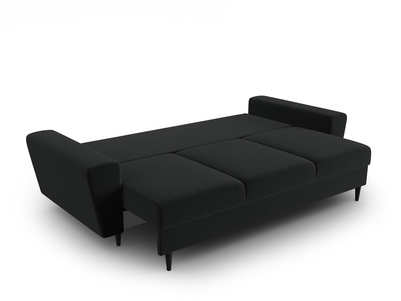 Stylisches Kyoto Sofa in elegantem Schwarz, 3-Sitzer mit cleverer Schlaffunktion und integriertem Stauraum, perfekt für multifunktionale Wohnräume.