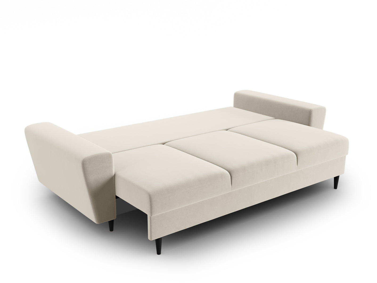 Elegantes Kyoto Sofa in sanftem Beige, 3-Sitzer mit cleverer Schlaffunktion und Stauraum, ideal für stilvolle und funktionale Wohnräume.
