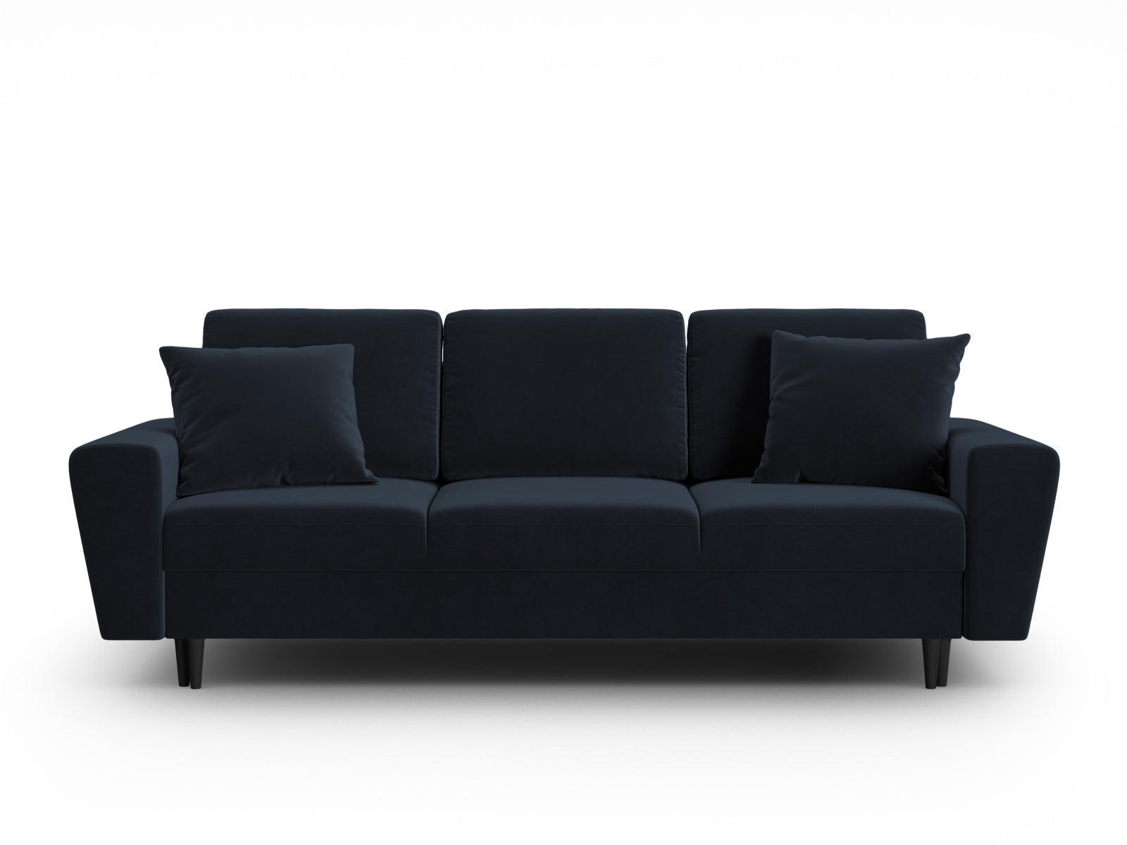 Modernes Kyoto Sofa in edlem Blau, 3-Sitzer mit praktischer Schlaffunktion und integriertem Stauraum für vielseitige Nutzung.