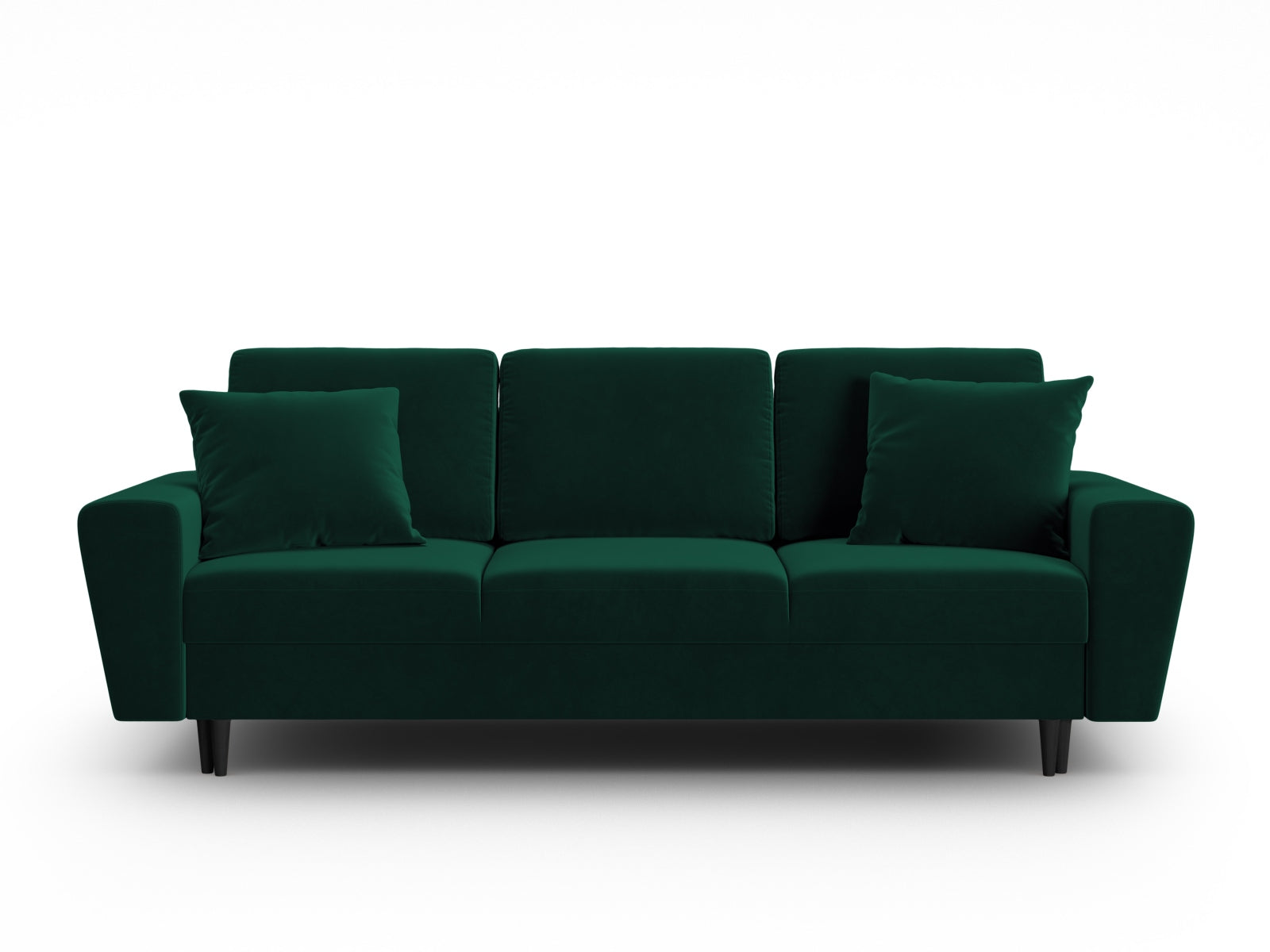 Stylisches Kyoto Sofa in tiefem Grün, 3-Sitzer mit cleverer Schlaffunktion und integriertem Stauraum, perfekt für zeitgemäße Wohnkonzepte.