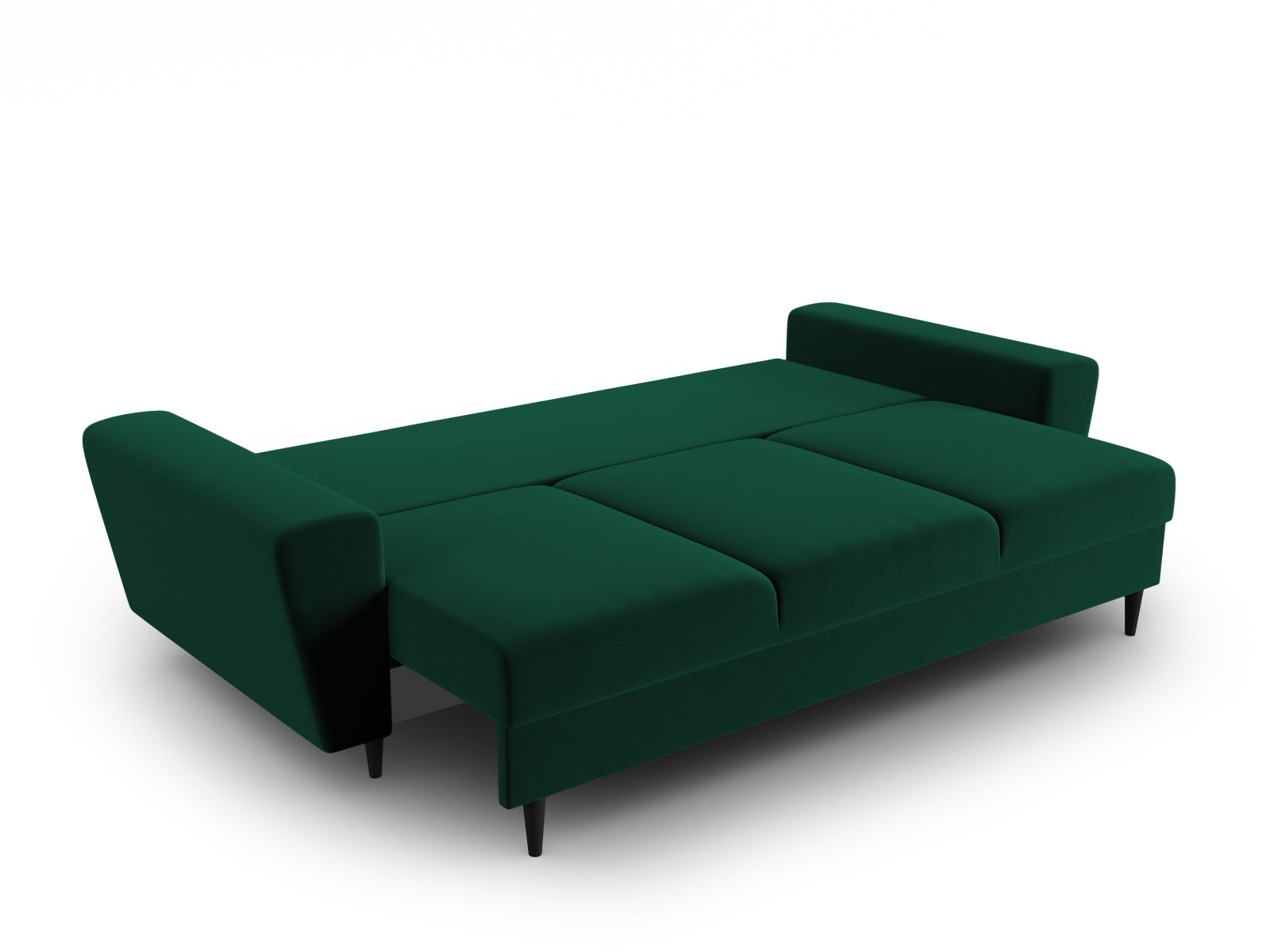 Elegantes Kyoto Sofa in dunklem Grün, 3-Sitzer mit praktischer Schlaffunktion und Stauraum, ideal für moderne Wohnräume.