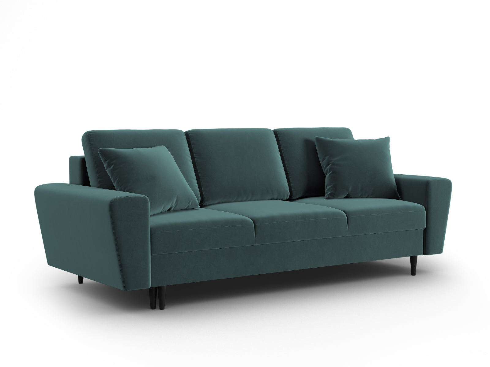 Elegantes Kyoto Sofa in Petrol-Riviera, 3-Sitzer mit integrierter Schlaffunktion und Stauraum, ideal für vielseitige Wohnräume.