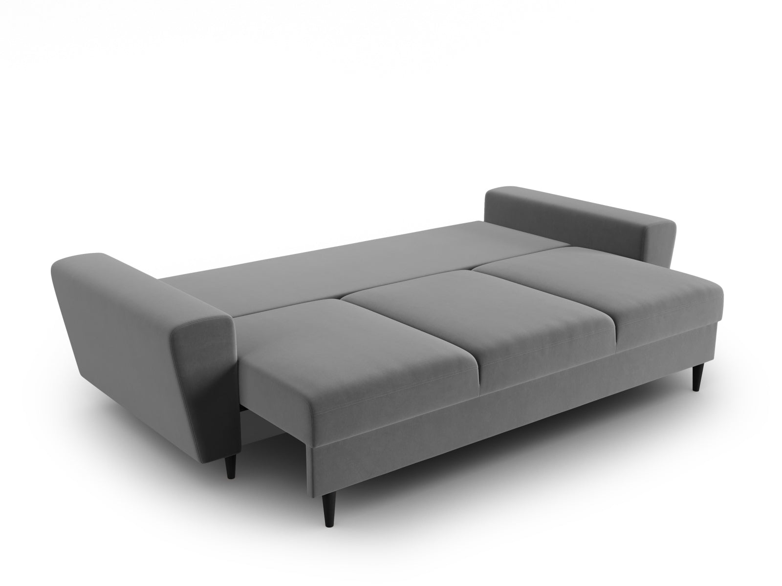 Elegantes Kyoto Sofa in Grau, 3-Sitzer mit Schlaffunktion und Stauraum, ideal für moderne Wohnräume und flexible Nutzung.