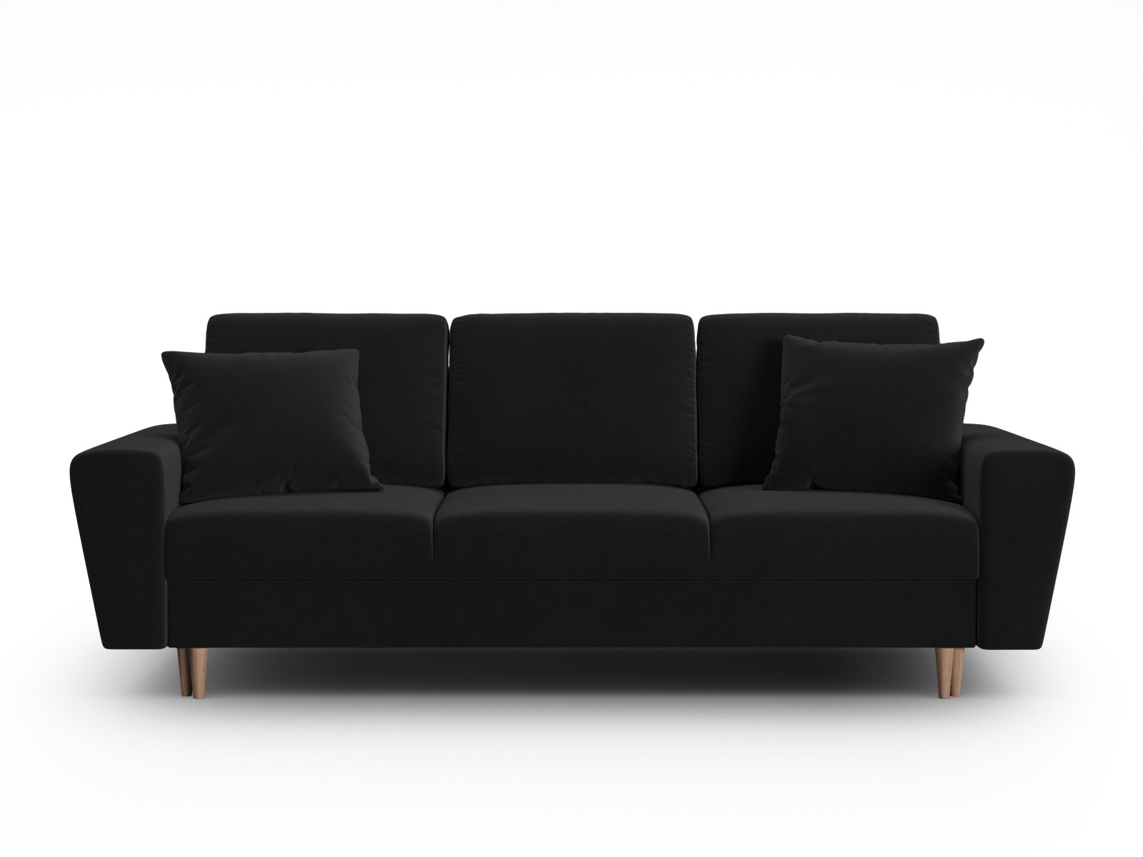 Modernes Kyoto Sofa in Schwarz, 3-Sitzer mit praktischer Schlaffunktion und Stauraum, ideal für kleine Räume und vielseitige Nutzung.