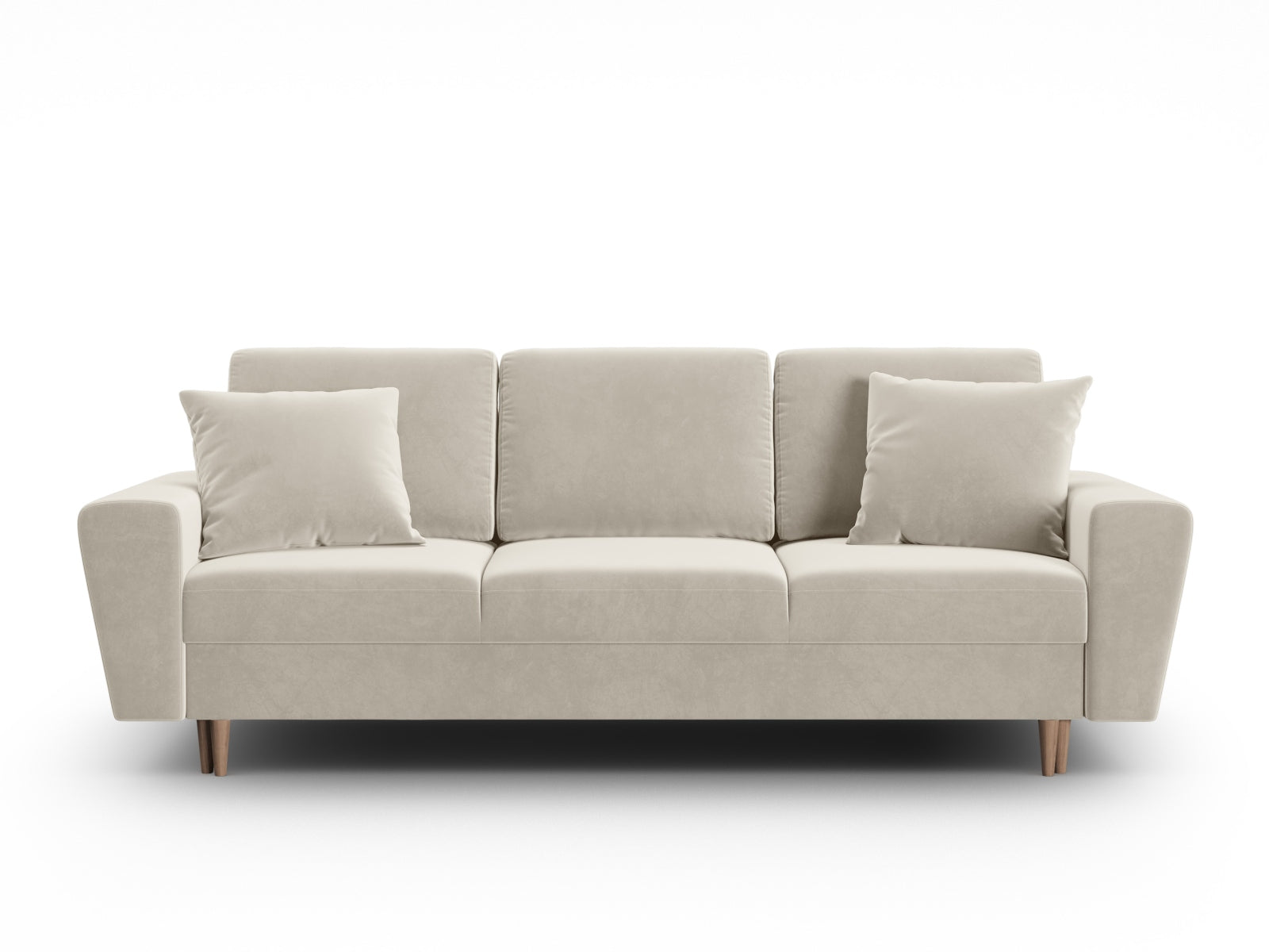 Modernes Kyoto Sofa in hellem Beige, 3-Sitzer mit praktischer Schlaffunktion und integriertem Stauraum, perfekt für vielseitige Wohnkonzepte.