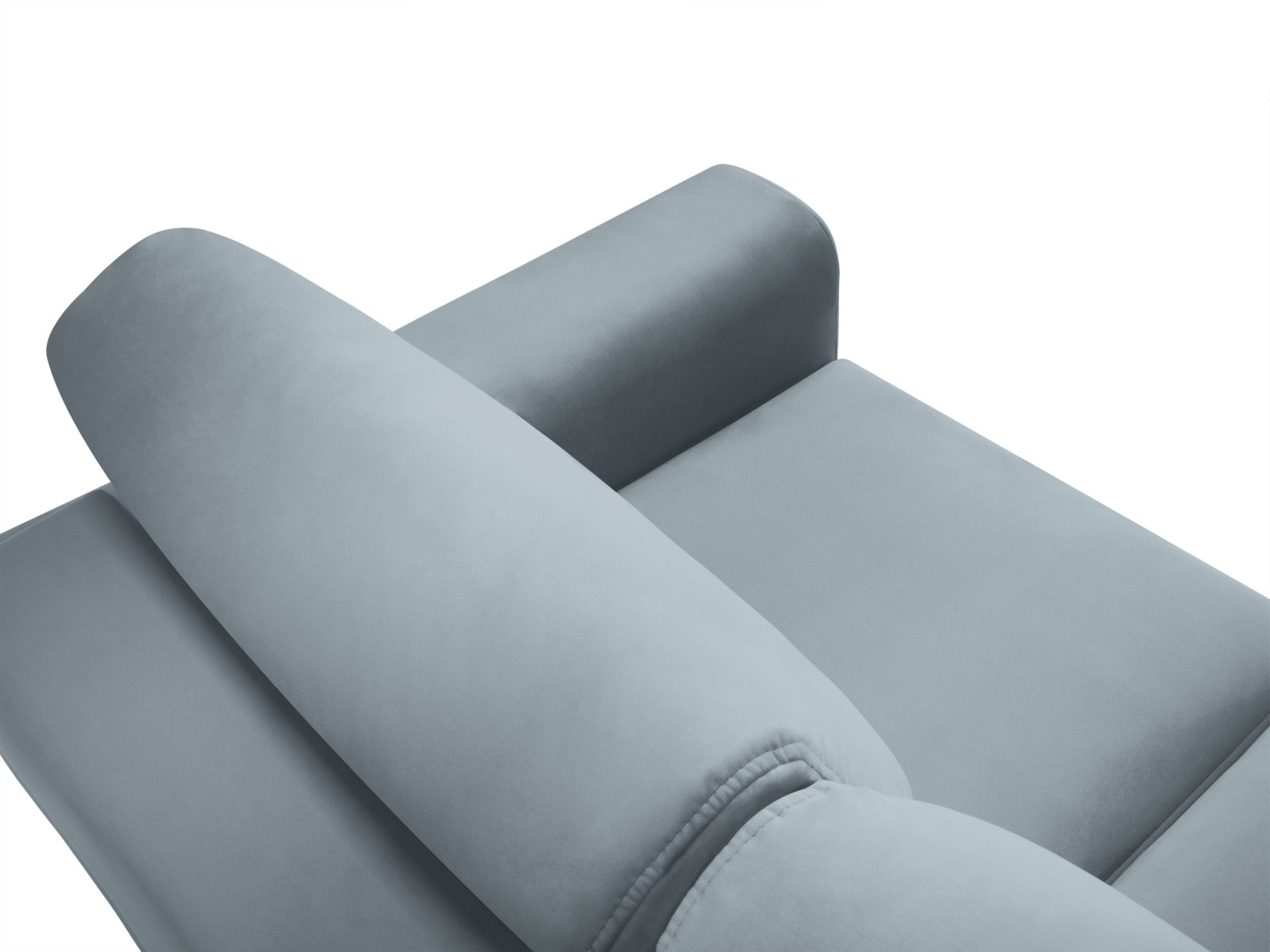 Modernes Kyoto Sofa in zartem Blau, 3-Sitzer mit praktischer Schlaffunktion und Stauraum, perfekt für multifunktionale Wohnbereiche.