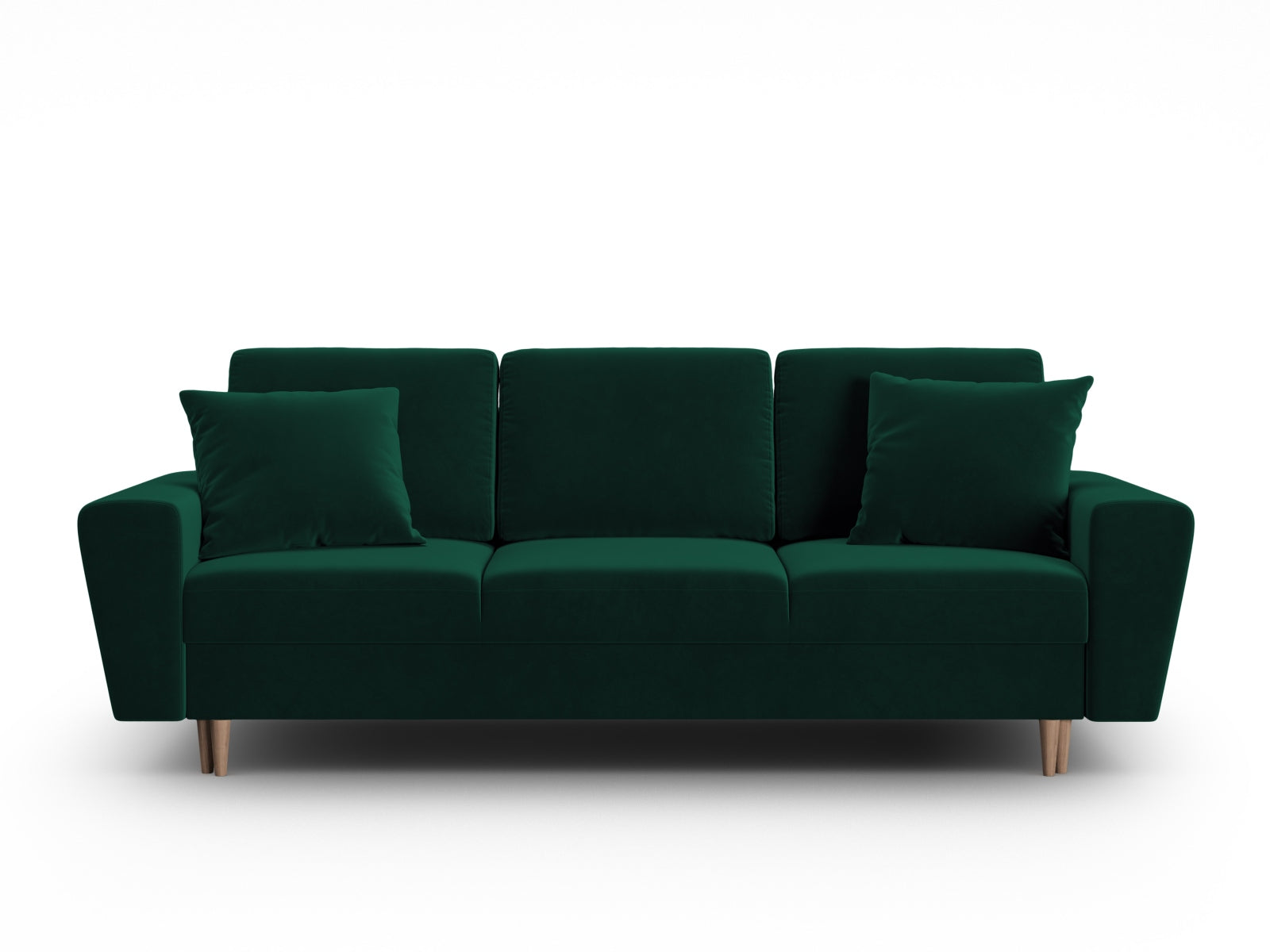 Stylisches Kyoto Bettsofa in tiefem Grün, 3-Sitzer mit cleverer Schlaffunktion und integriertem Stauraum, perfekt für kleine Räume.