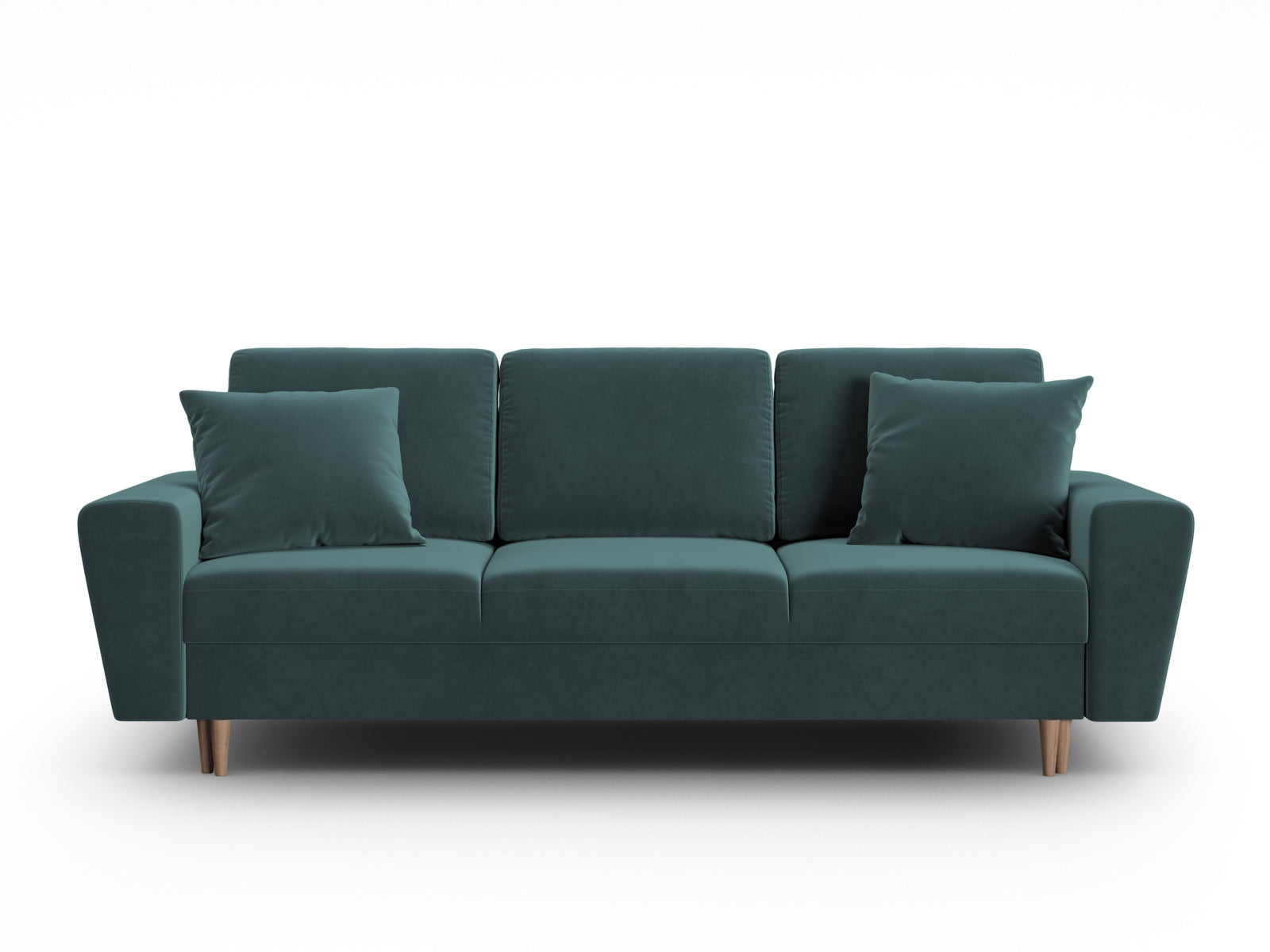 Modernes Kyoto Sofa in Petrol-Riviera, 3-Sitzer mit praktischer Schlaffunktion und Stauraum, perfekt für multifunktionale Wohnbereiche.