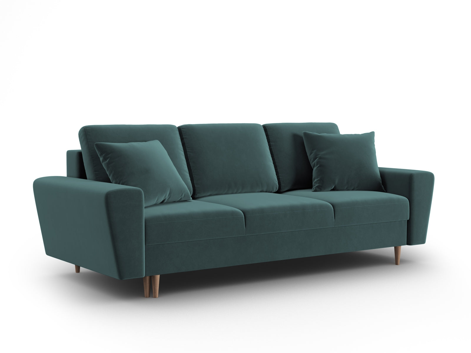 Stylisches Kyoto Sofa in Petrol-Riviera, 3-Sitzer mit cleverer Schlaffunktion und integriertem Stauraum, ideal für kleine Räume.