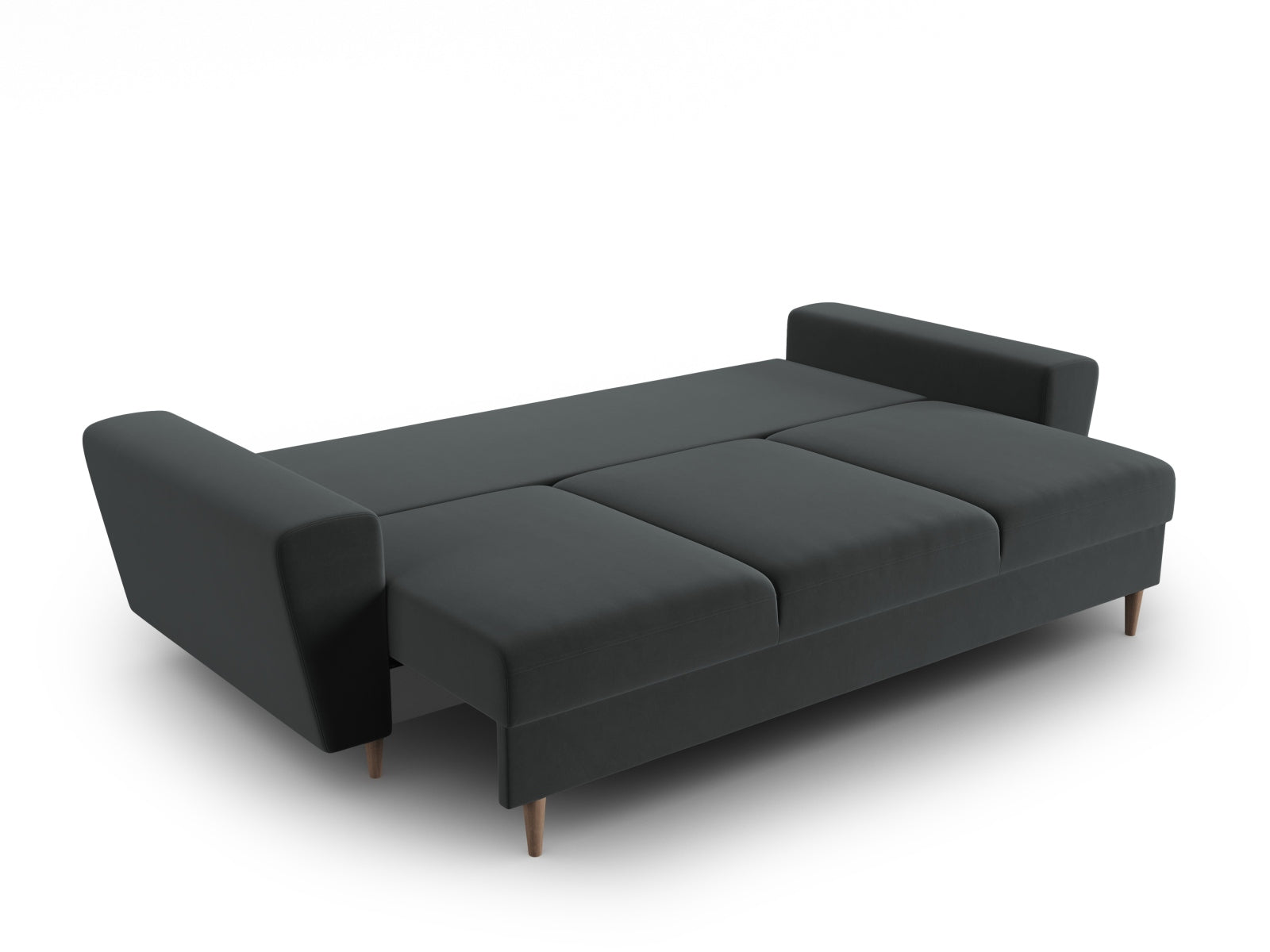 Stylisches Kyoto Bettsofa in Dunkelgrau, 3-Sitzer mit integrierter Schlaffunktion und Stauraum, ideal für Gäste und platzsparende Lösungen.