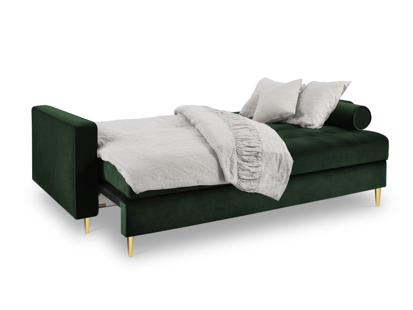 Elegantes 3-Sitzer Sofa Aspen in Bottle Green mit praktischer Schlaffunktion und Stauraum, ideal für modernes Wohnen.