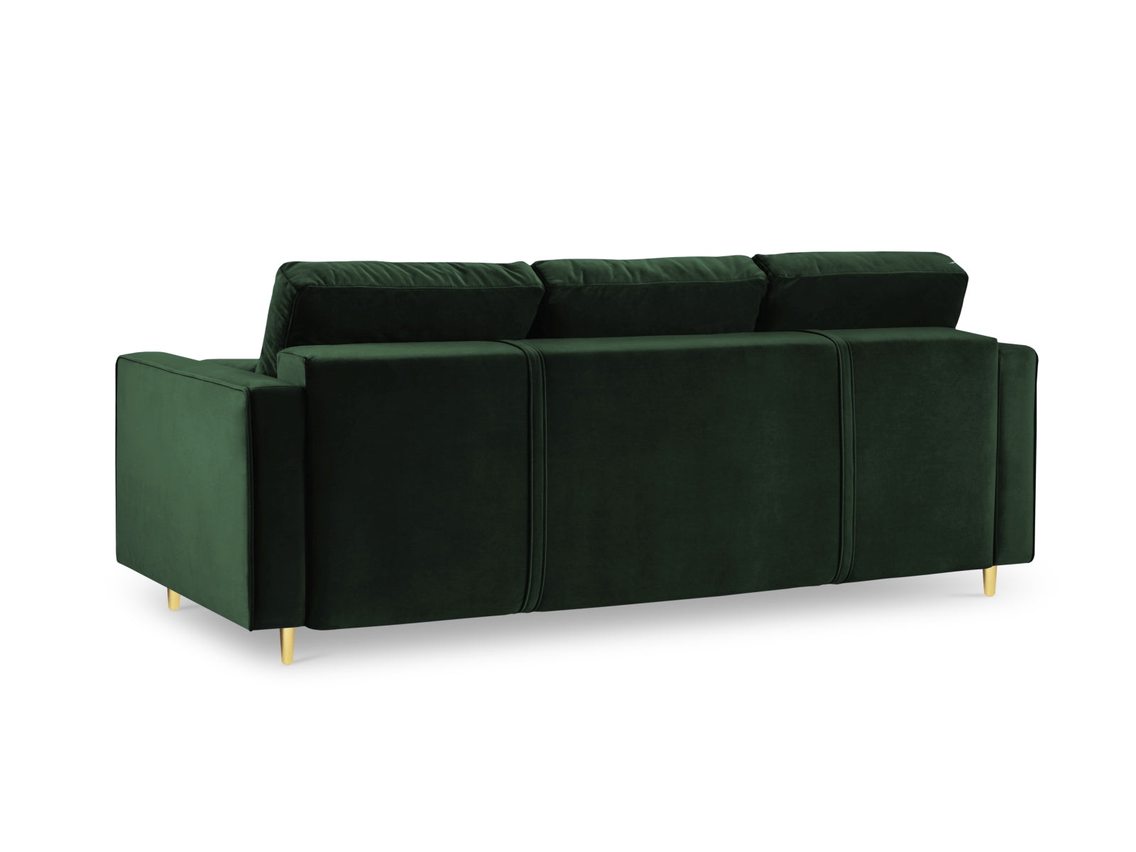 Elegantes 3-Sitzer Sofa Aspen in sattem Grün, ideal für Wohnräume, bietet eine praktische Schlaffunktion und zusätzlichen Stauraum.