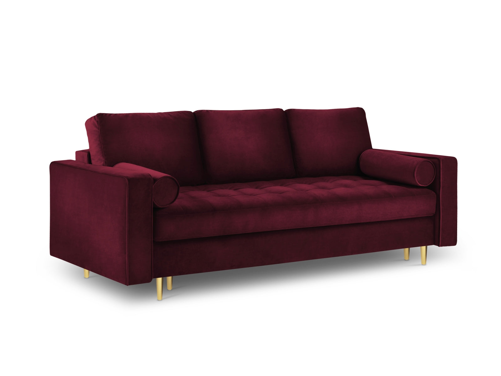 Elegantes 3-Sitzer Bettsofa Aspen in Red-Salvador, ideal für multifunktionale Räume, bietet Schlafgelegenheit und praktischen Stauraum.