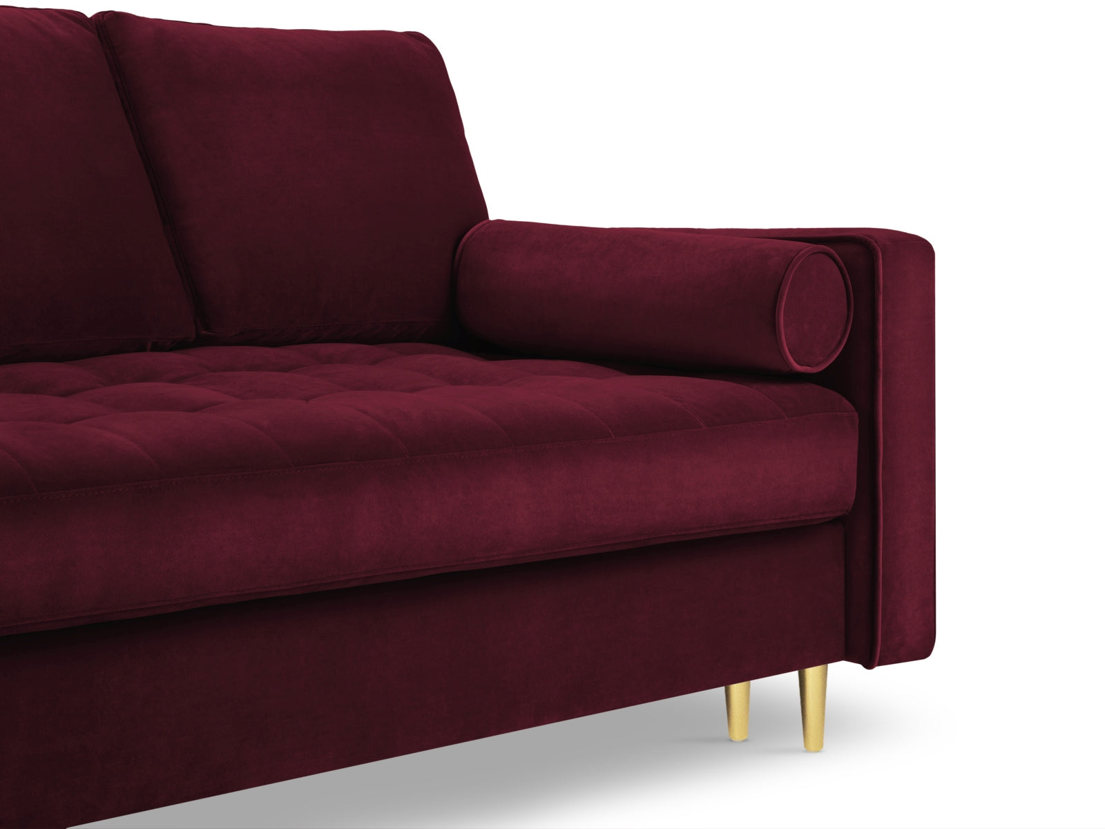 Modernes 3-Sitzer Sofa Aspen in Red-Salvador, perfekt für kleine Wohnungen, vereint Komfort, Schlafplatz und cleveren Stauraum.