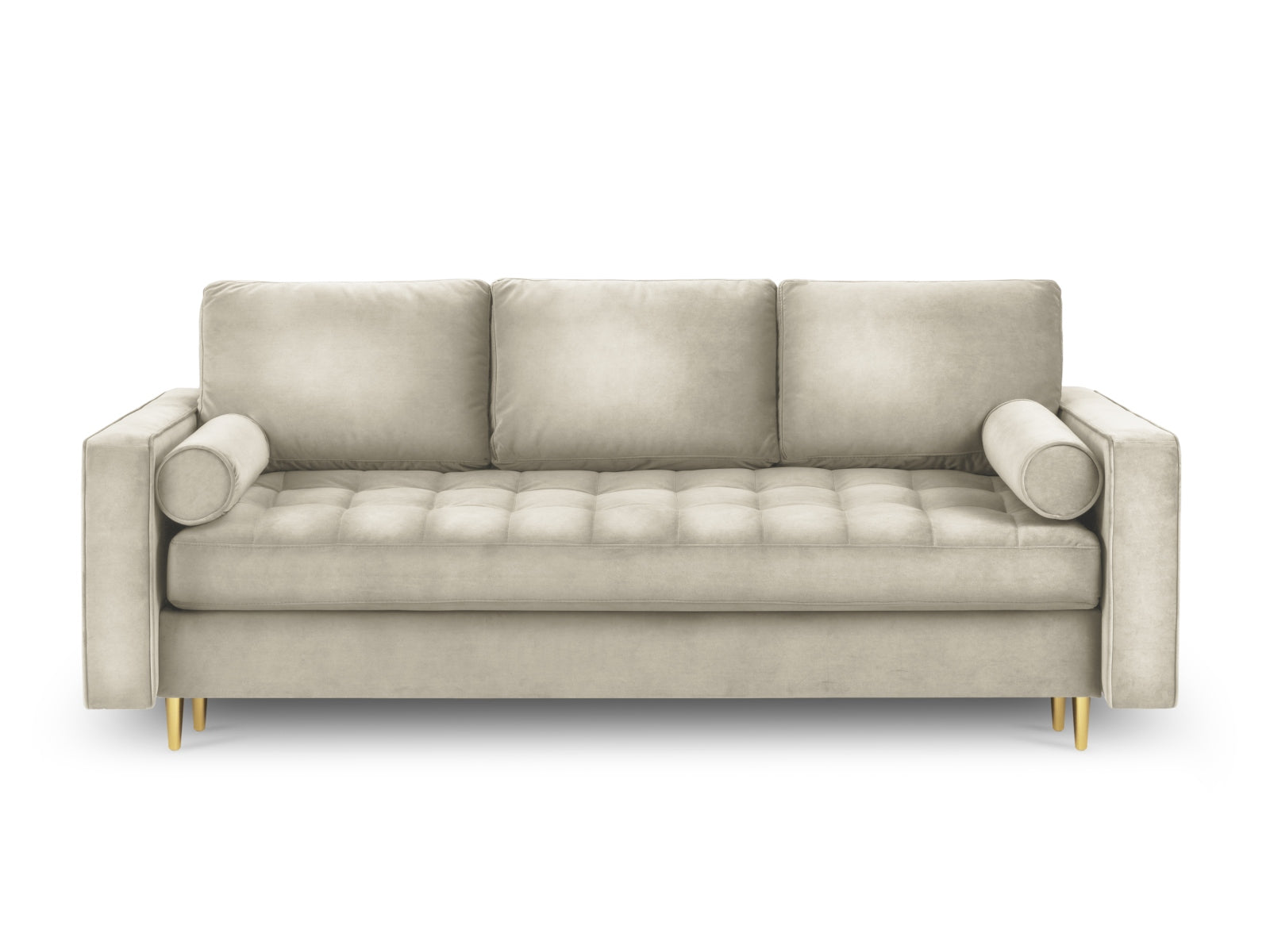 Elegantes 3-Sitzer Bettsofa Aspen in edlem Dunkelbeige, perfekt für entspannte Abende und als Schlafgelegenheit mit zusätzlichem Stauraum.