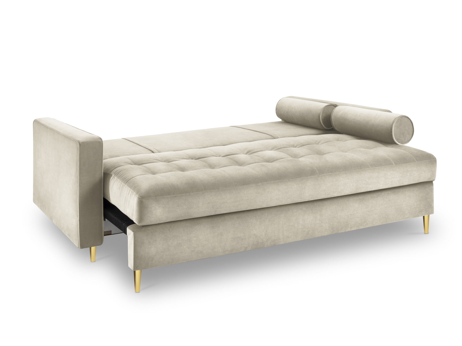Elegantes 3-Sitzer Sofa Aspen in edlem Dunkelbeige, perfekt für entspannte Abende und als Schlafgelegenheit mit zusätzlichem Stauraum.
