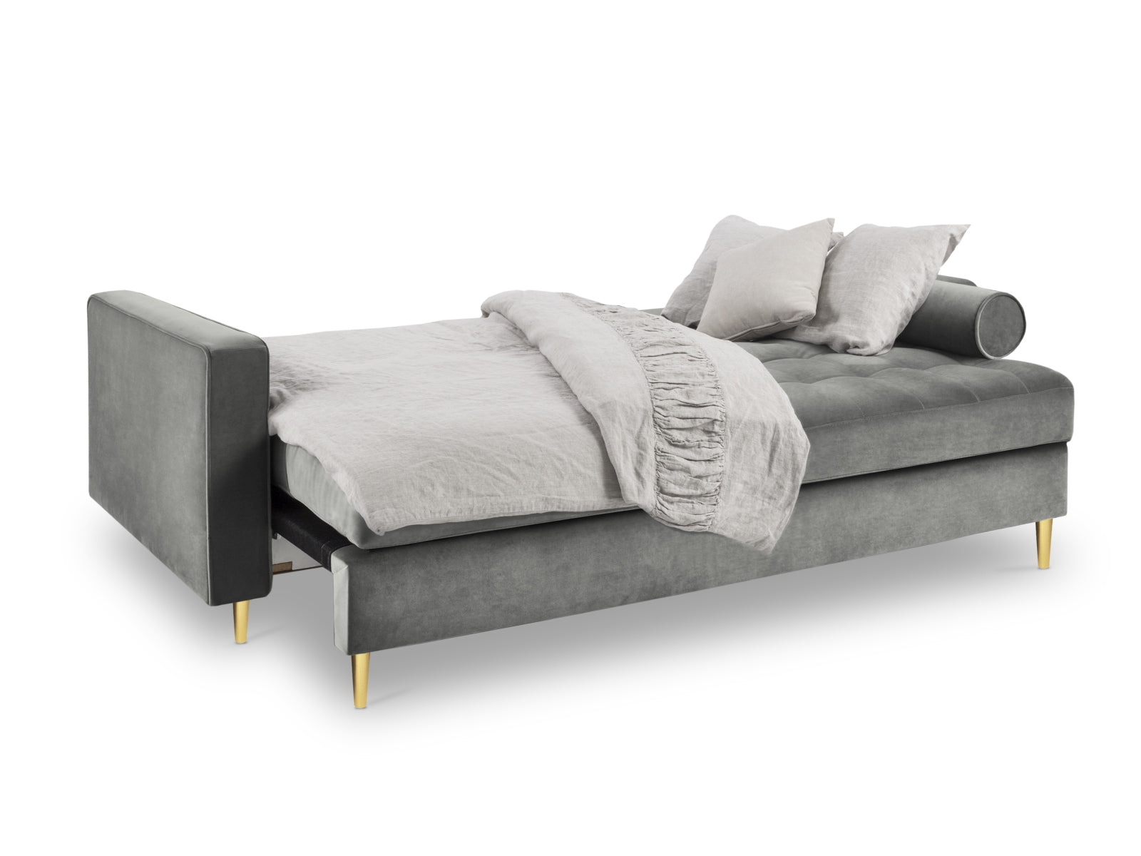 Elegantes 3-Sitzer Sofa Aspen mit praktischer Schlaffunktion und integriertem Stauraum, perfekt für stilvolle Wohnräume.