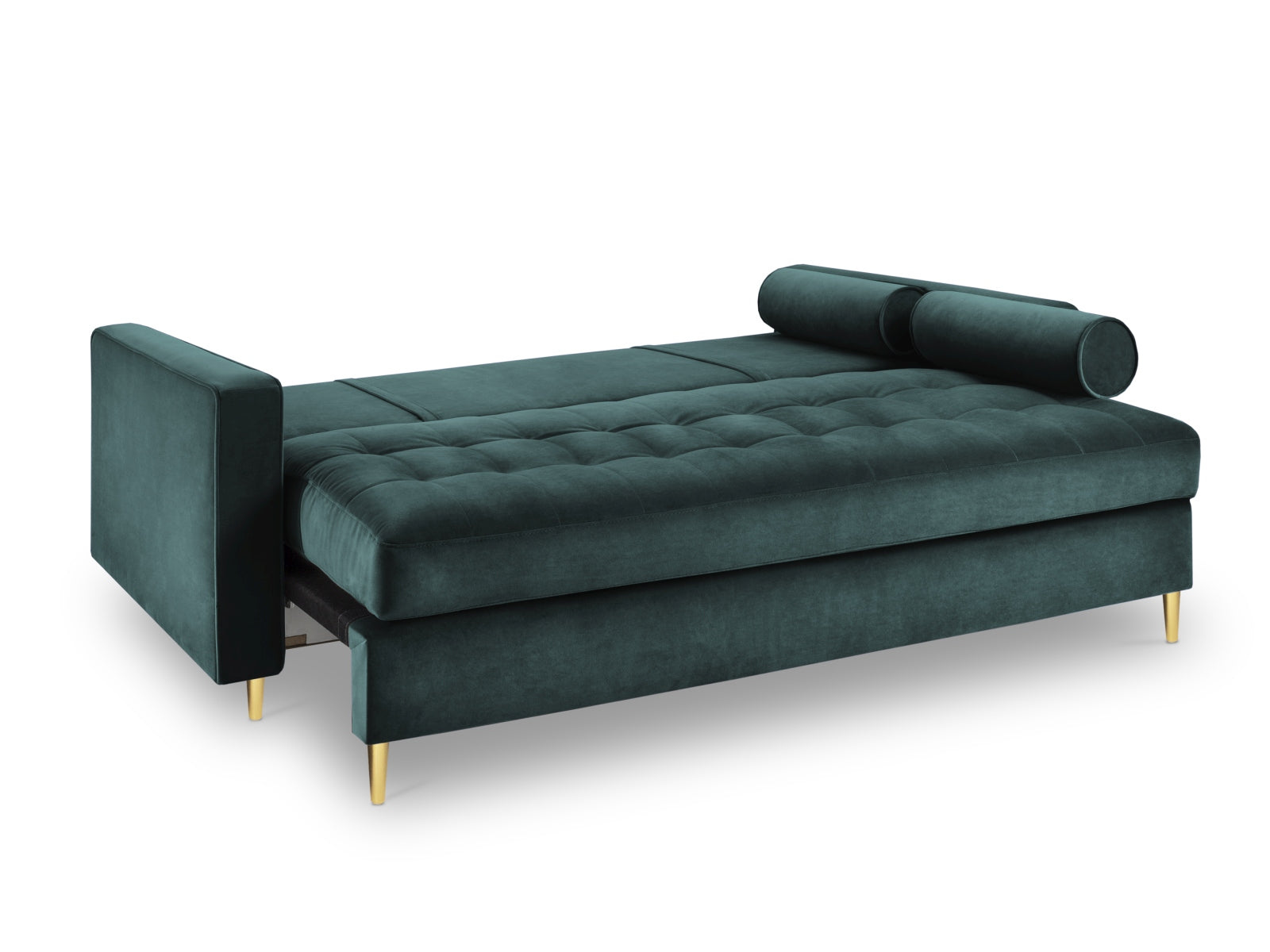 Modernes 3-Sitzer Sofa Aspen in stilvollem Petrol, vielseitig einsetzbar als Schlafsofa mit cleverem Stauraum für zusätzlichen Komfort.