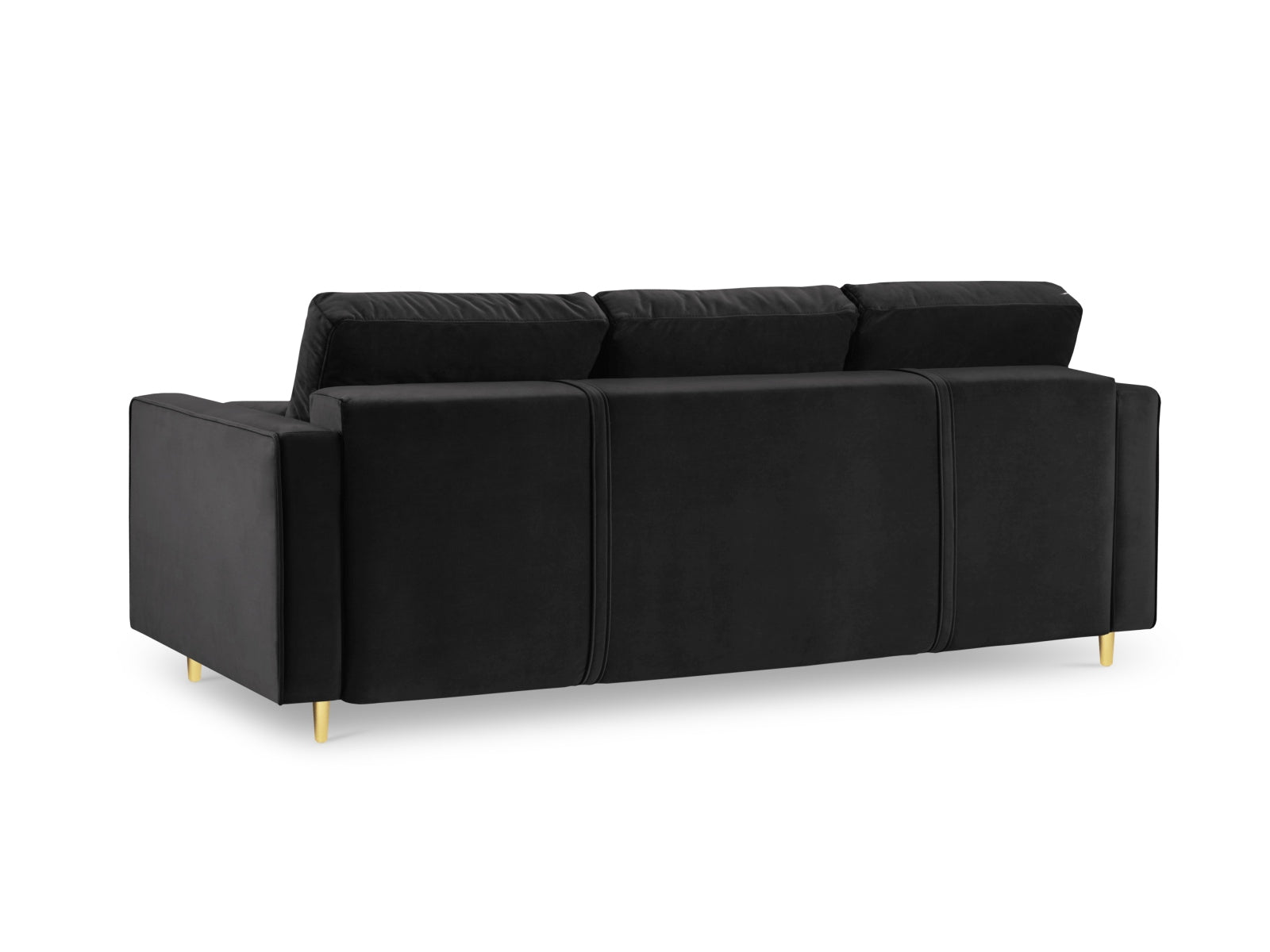 Modernes 3-Sitzer Sofa Aspen in stilvollem Schwarz, perfekt für multifunktionale Wohnräume, mit integrierter Schlaffunktion und cleverem Stauraum.