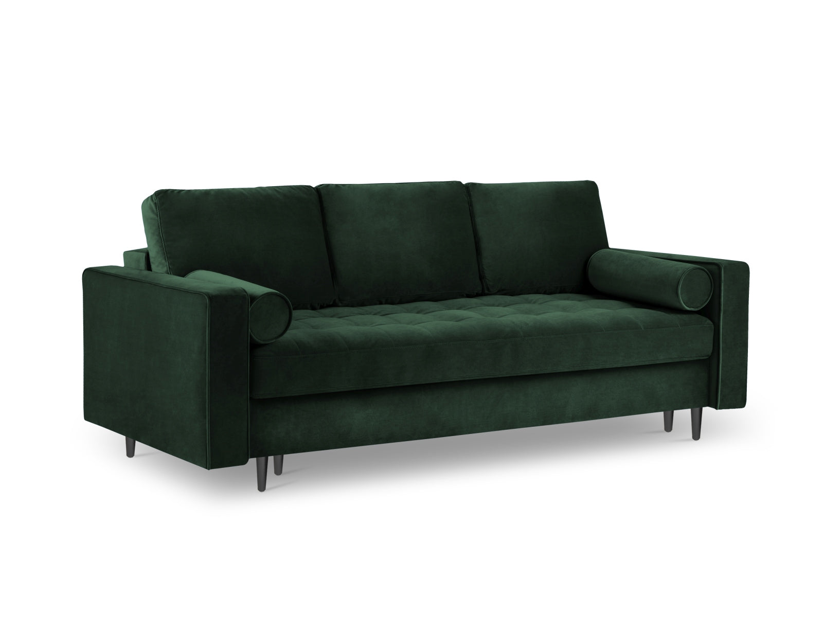 Elegantes 3-Sitzer Sofa Aspen in ansprechendem Grün, ideal für Gästeübernachtungen und mit praktischem Stauraum für Kissen und Decken.