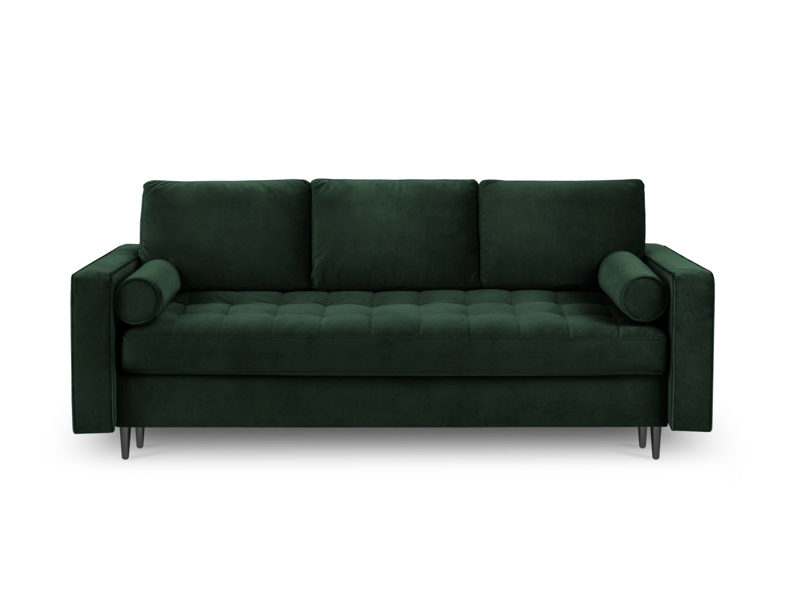 Elegantes 3-Sitzer Sofa Aspen in ansprechendem Grün, ideal für Gästeübernachtungen und mit praktischem Stauraum für Ihre Utensilien.