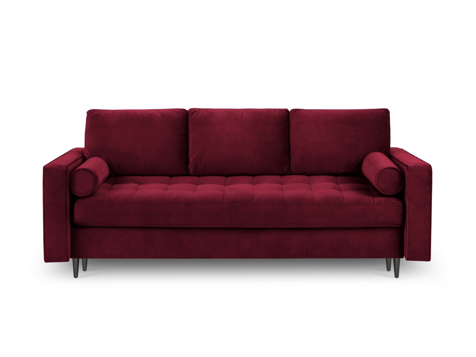 Modernes 3-Sitzer Bettsofa Aspen in stilvollem Red-Salvador, perfekt für gemütliche Abende und als Schlafgelegenheit mit zusätzlichem Stauraum.