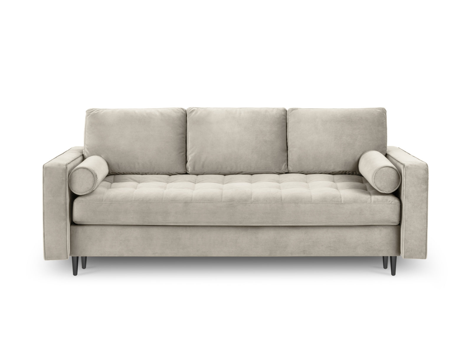 Stylisches 3-Sitzer Bettsofa Aspen in sanftem Dunkelbeige, bietet Komfort, Schlaffunktion und cleveren Stauraum für jedes Zuhause.