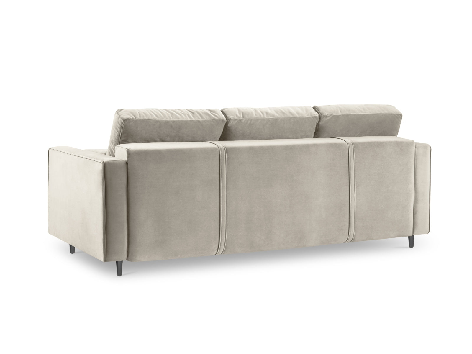 Elegantes 3-Sitzer Sofa Aspen in edlem Dunkelbeige, vereint Schlafkomfort und praktischen Stauraum für vielseitige Wohnlösungen.