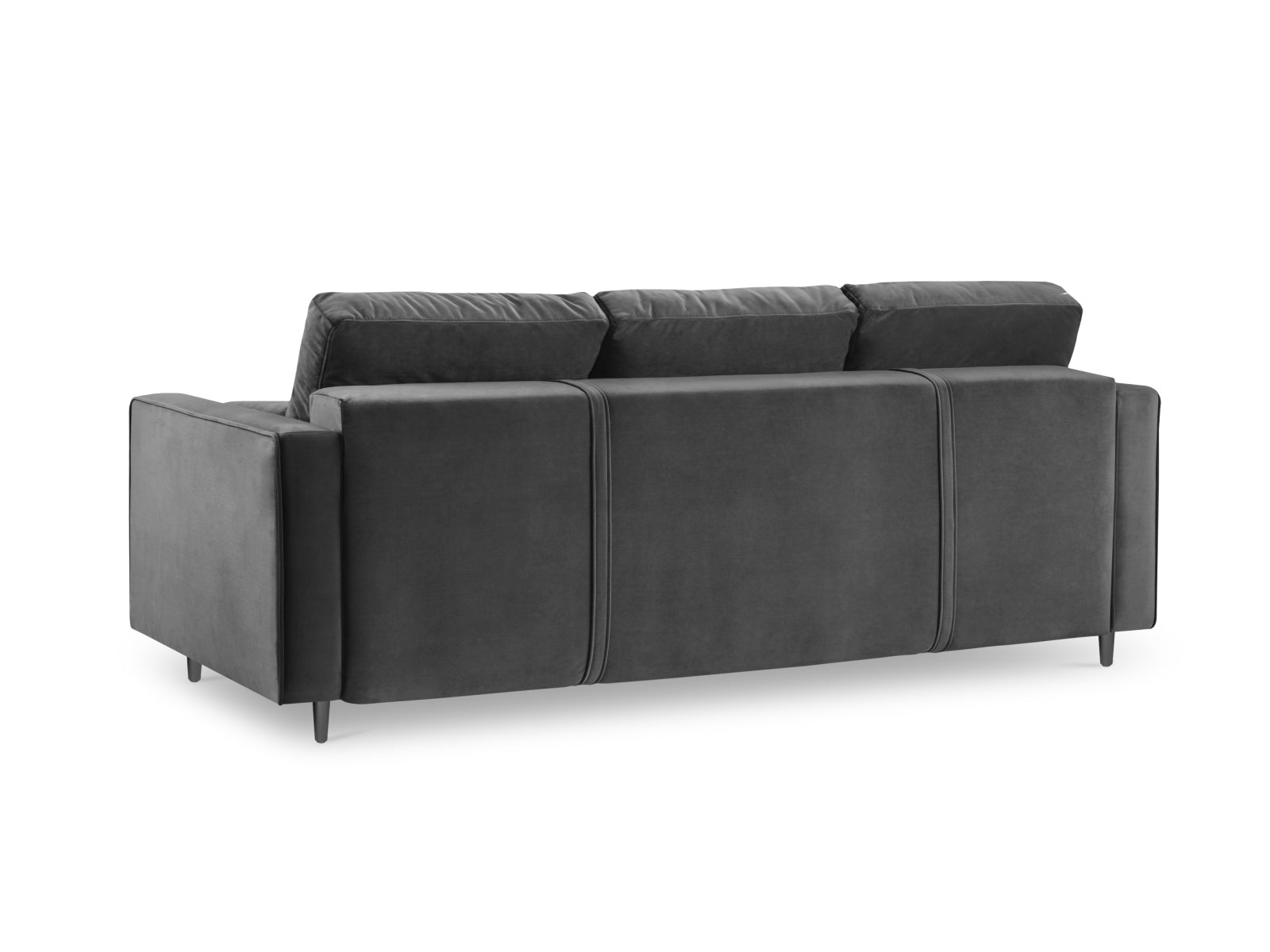Modernes 3-Sitzer Sofa Aspen in stilvollem Dunkelgrau, vielseitig einsetzbar als Schlafsofa mit praktischem Stauraum für zusätzlichen Komfort.