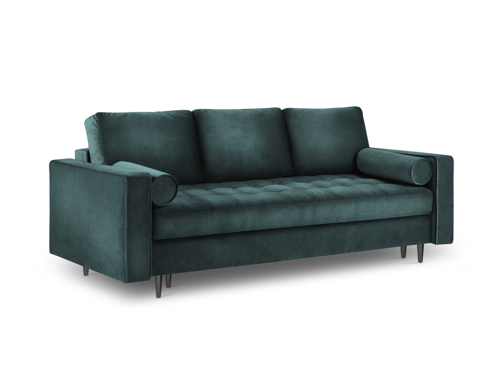 Elegantes 3-Sitzer Sofa Aspen in trendigem Petrol, ideal als Schlafsofa mit praktischem Stauraum für mehr Ordnung und Komfort.