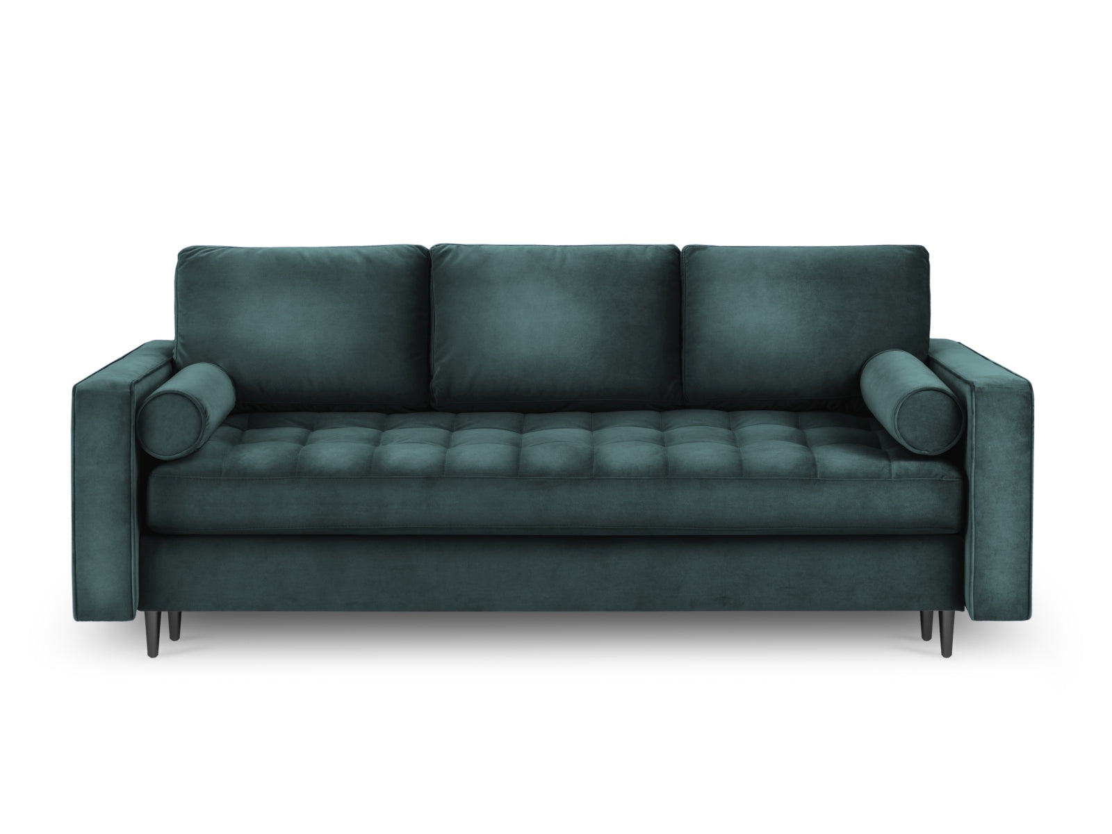 Elegantes 3-Sitzer Sofa Aspen in trendigem Petrol, ideal für Wohnräume, bietet Schlafoption und praktischen Stauraum für mehr Ordnung.
