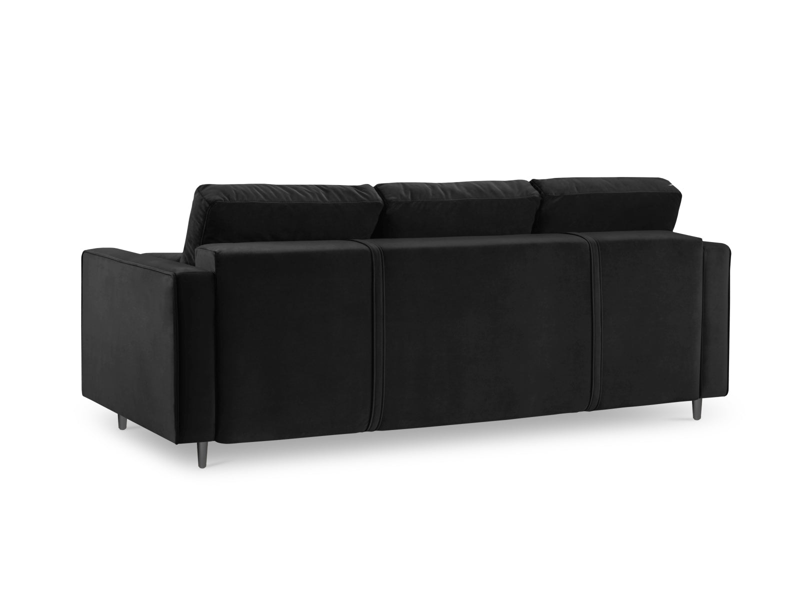 Elegantes 3-Sitzer Bettsofa Aspen in Schwarz, ideal für Wohnräume. Bietet Schlafgelegenheit und praktischen Stauraum für mehr Ordnung.