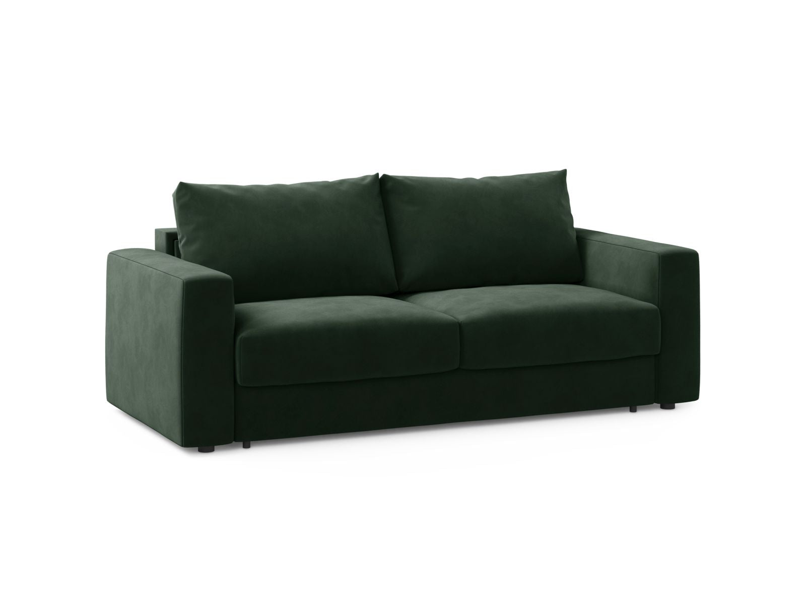 Elegantes 3-Sitzer Sofa Grena in Flaschengrün mit praktischer Schlaffunktion, ideal für stilvolle Wohnräume und Gästeübernachtungen.