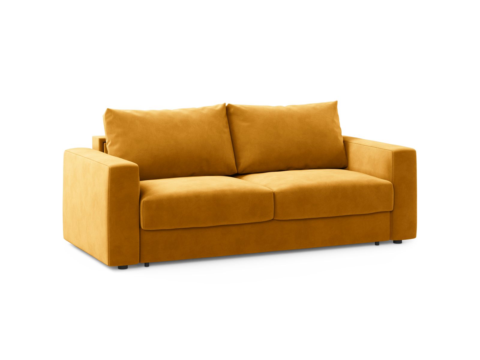 Elegantes 3-Sitzer Sofa Grena in Gelb mit praktischer Schlaffunktion, ideal für stilvolle Wohnräume und Gästeübernachtungen.