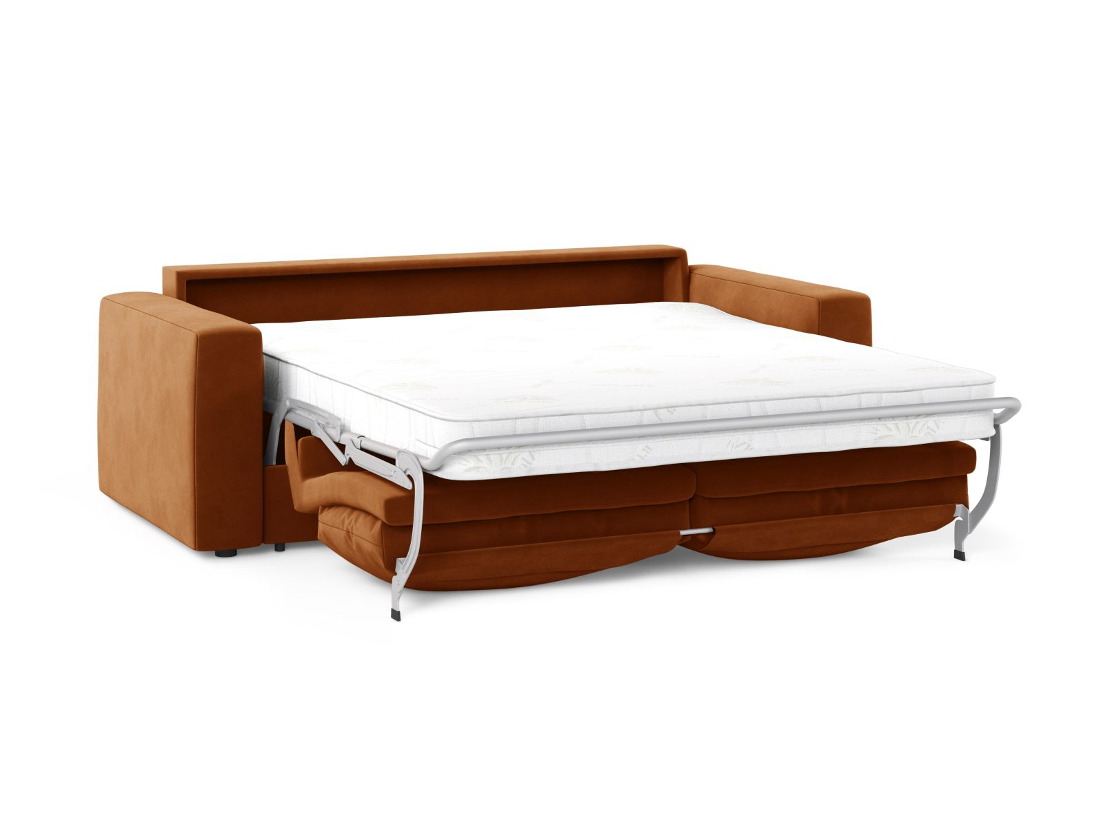 Stylisches 3-Sitzer Sofa Grena in warmem Terracotta, ideal für Wohnräume und Gästezimmer, mit praktischer Schlaffunktion.