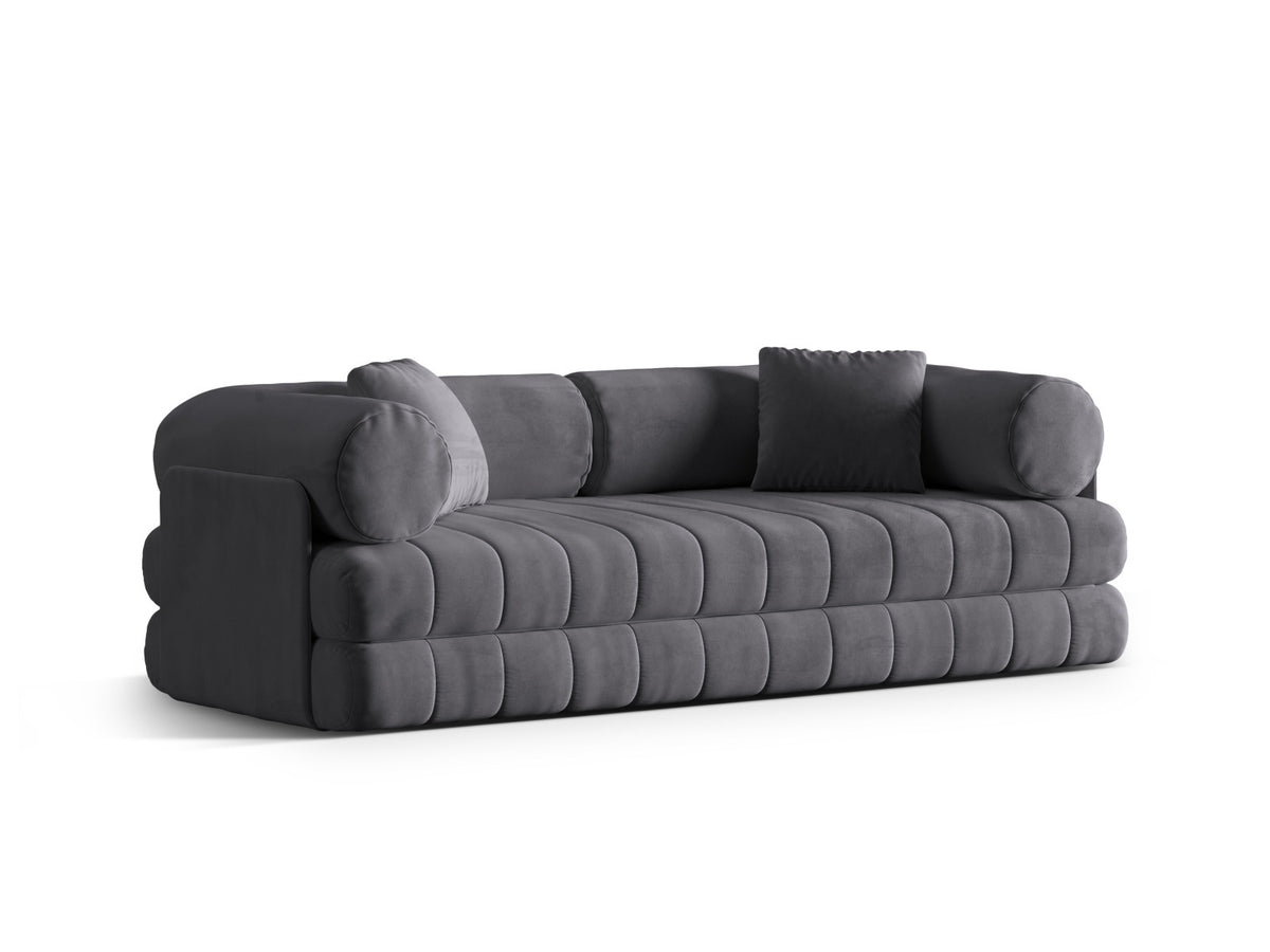 Kemi Velour Sofa mit Schlaffunktion 3 Sitzer in Dark Grey-Salvador präsentiert im Onlineshop von KAQTU Design AG. Bettsofa ist von Cosmopolitan Design