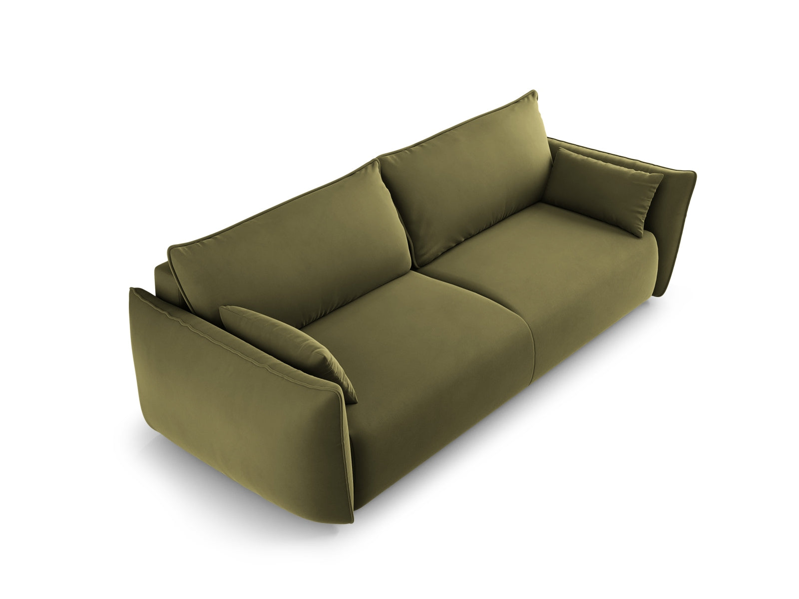 Modernes 3-Sitzer Sofa Matera in elegantem Grün, ideal für Wohnräume, bietet eine praktische Schlaffunktion und zusätzlichen Stauraum.
